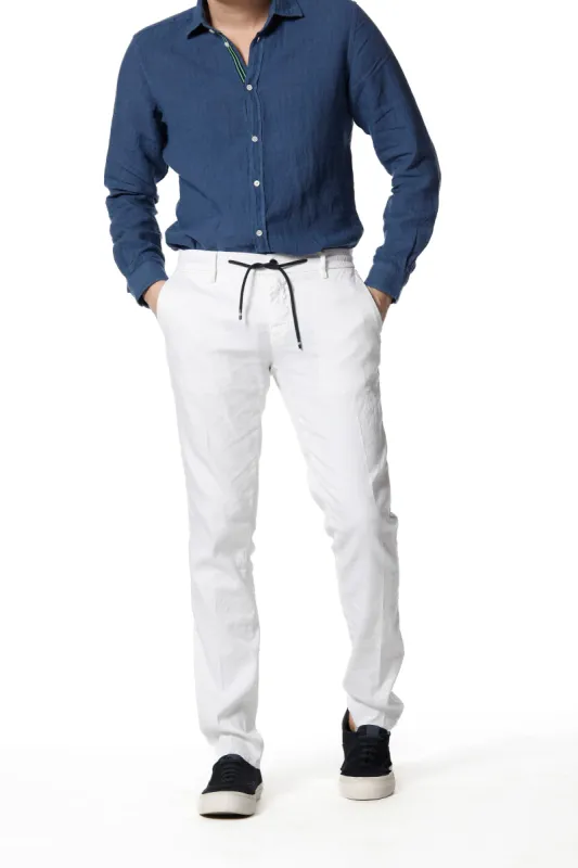 Milano Jogger man chino pants in linen and cotton extra slim sold by Mason's