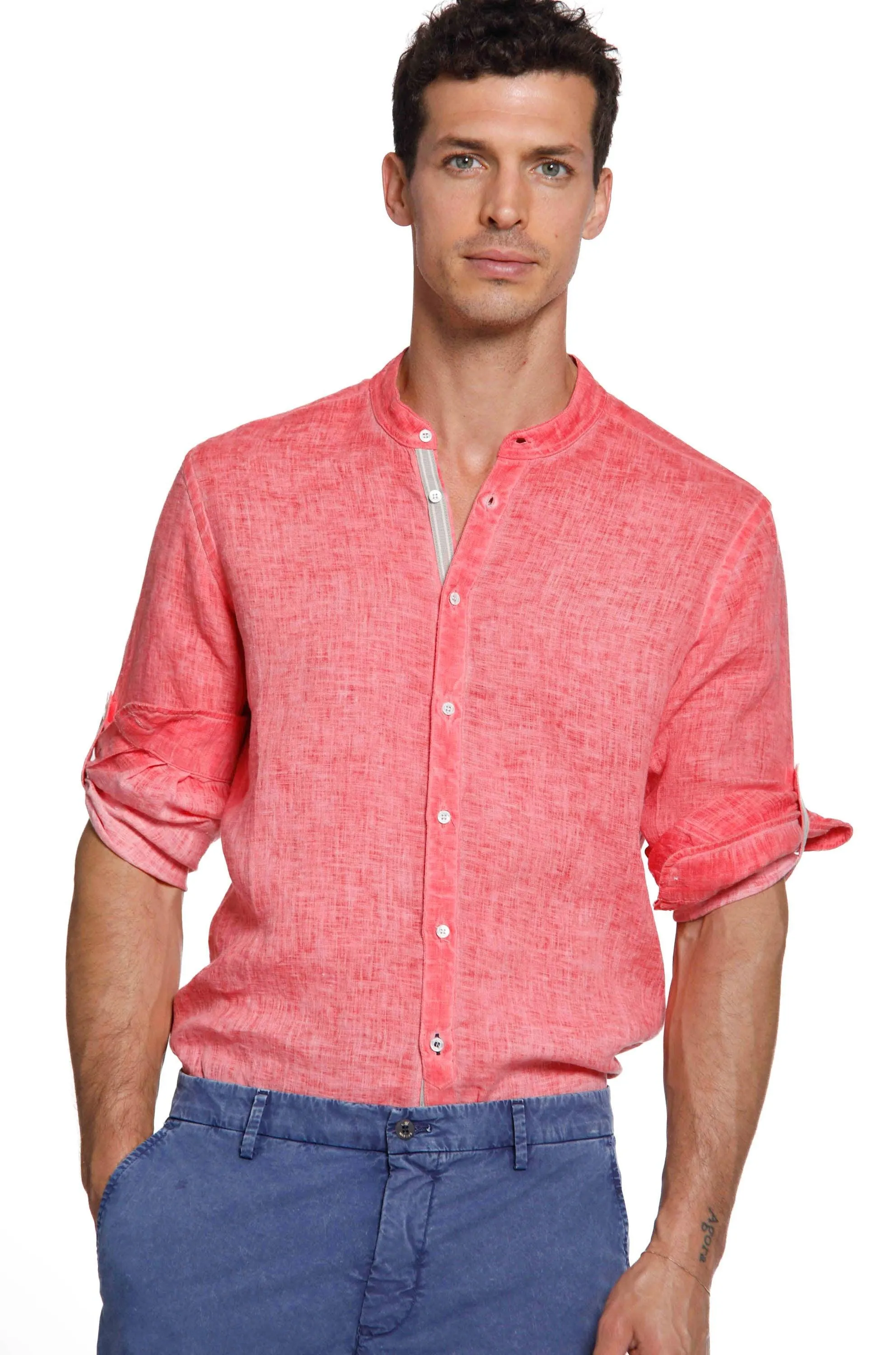 Torino man shirt in linen with ribbons regular sold by Mason's