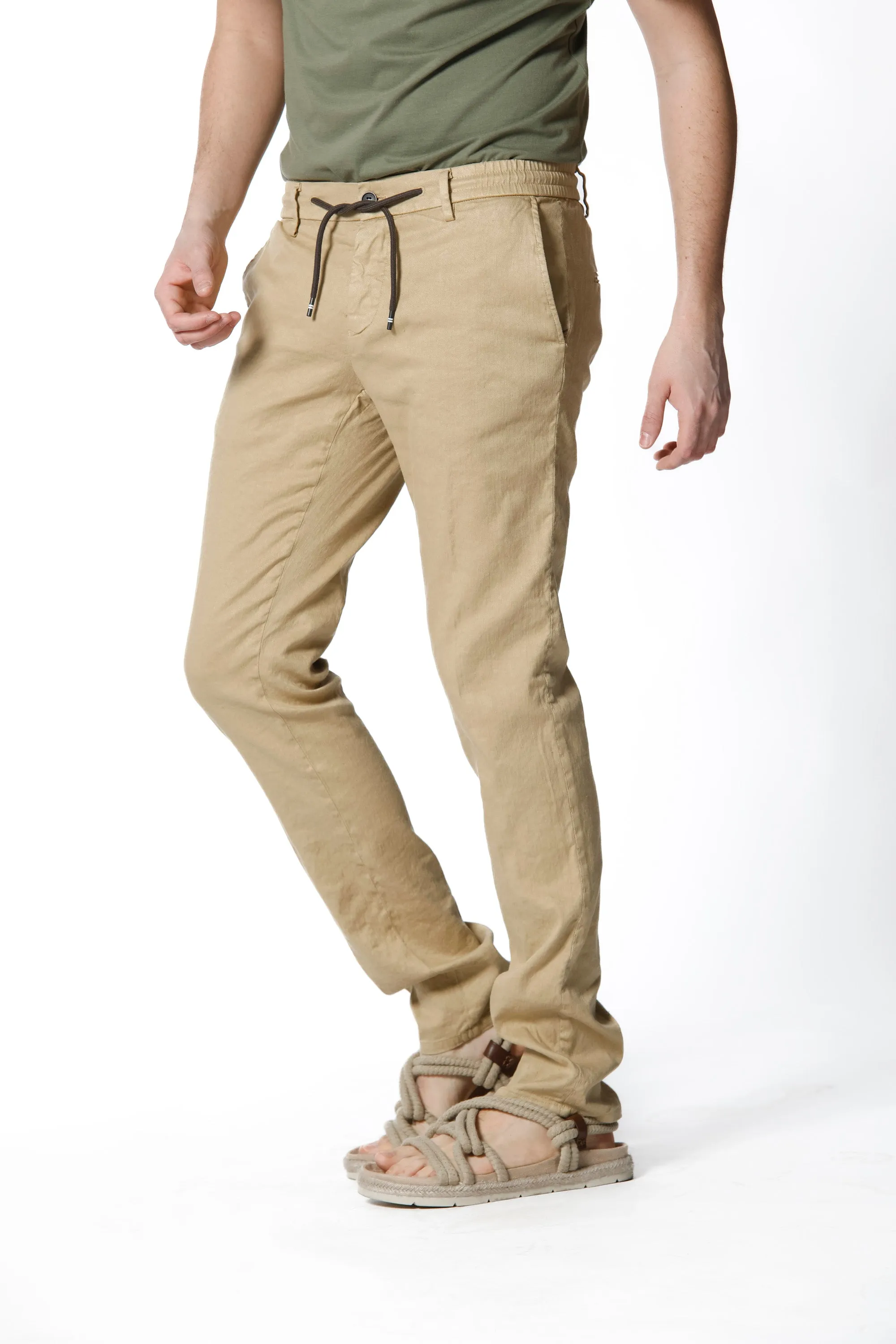 Milano Jogger man chino pants in linen and cotton extra slim sold by Mason's