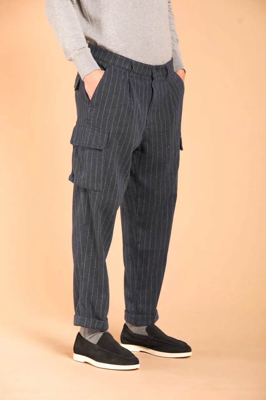 Chile 1 Pinces men's cargo pants in cotton wool-effect with pinstripe wool effect relaxed fit. sold by Mason's product image thumbnail 3