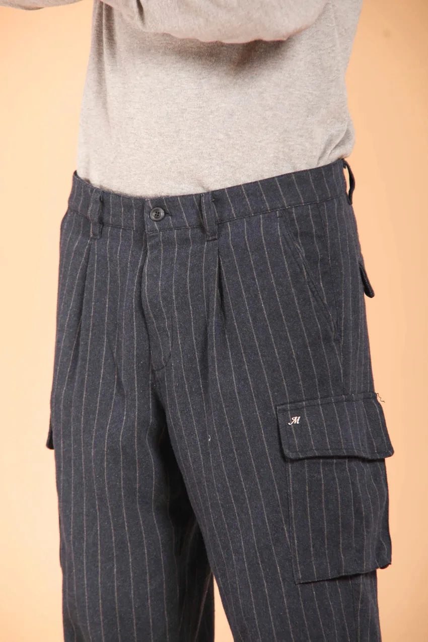 Chile 1 Pinces men's cargo pants in cotton wool-effect with pinstripe wool effect relaxed fit. sold by Mason's product image thumbnail 4