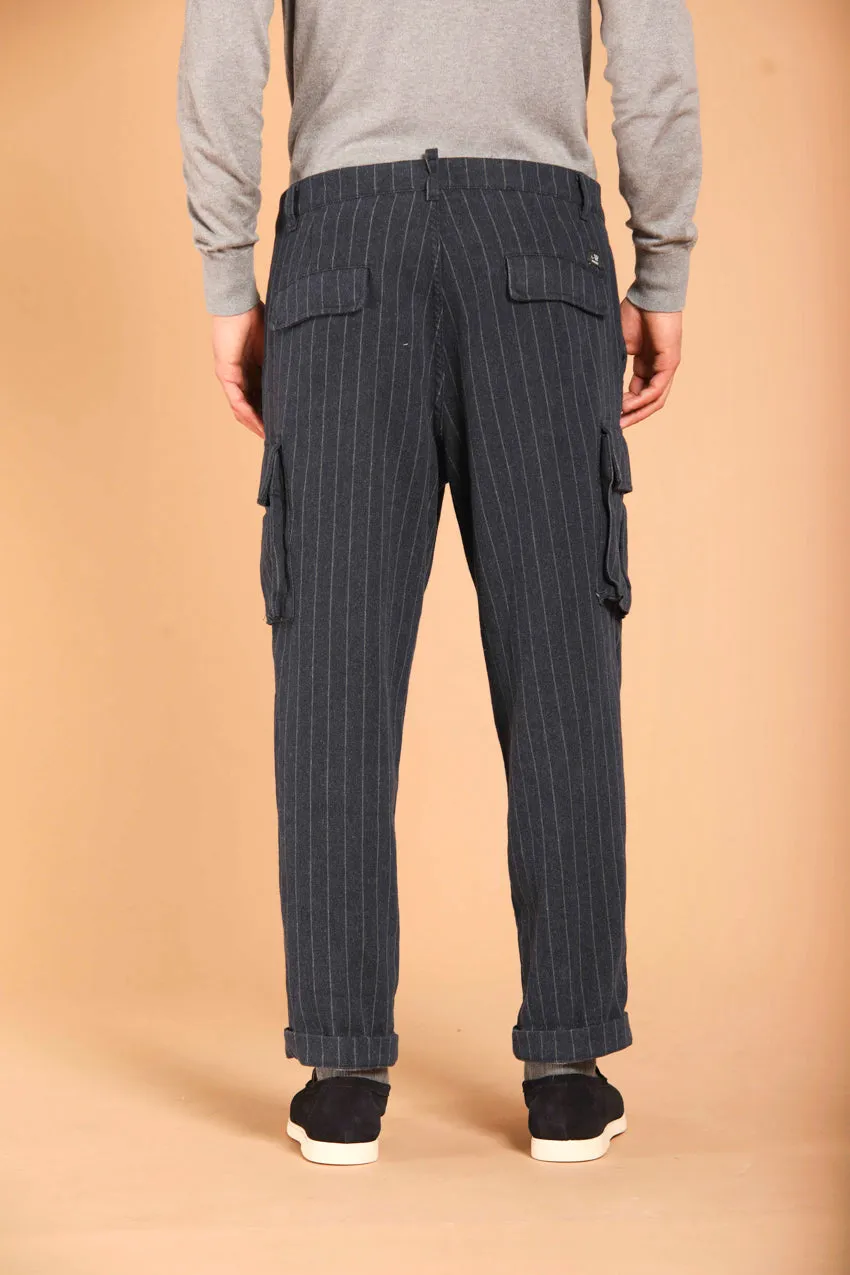 Chile 1 Pinces men's cargo pants in cotton wool-effect with pinstripe wool effect relaxed fit. sold by Mason's product image thumbnail 5