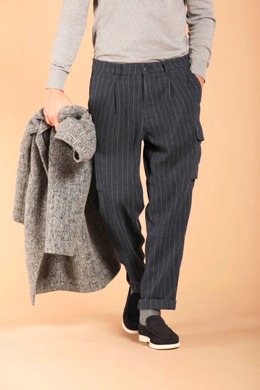 Chile 1 Pinces men's cargo pants in cotton wool-effect with pinstripe wool effect relaxed fit. sold by Mason's