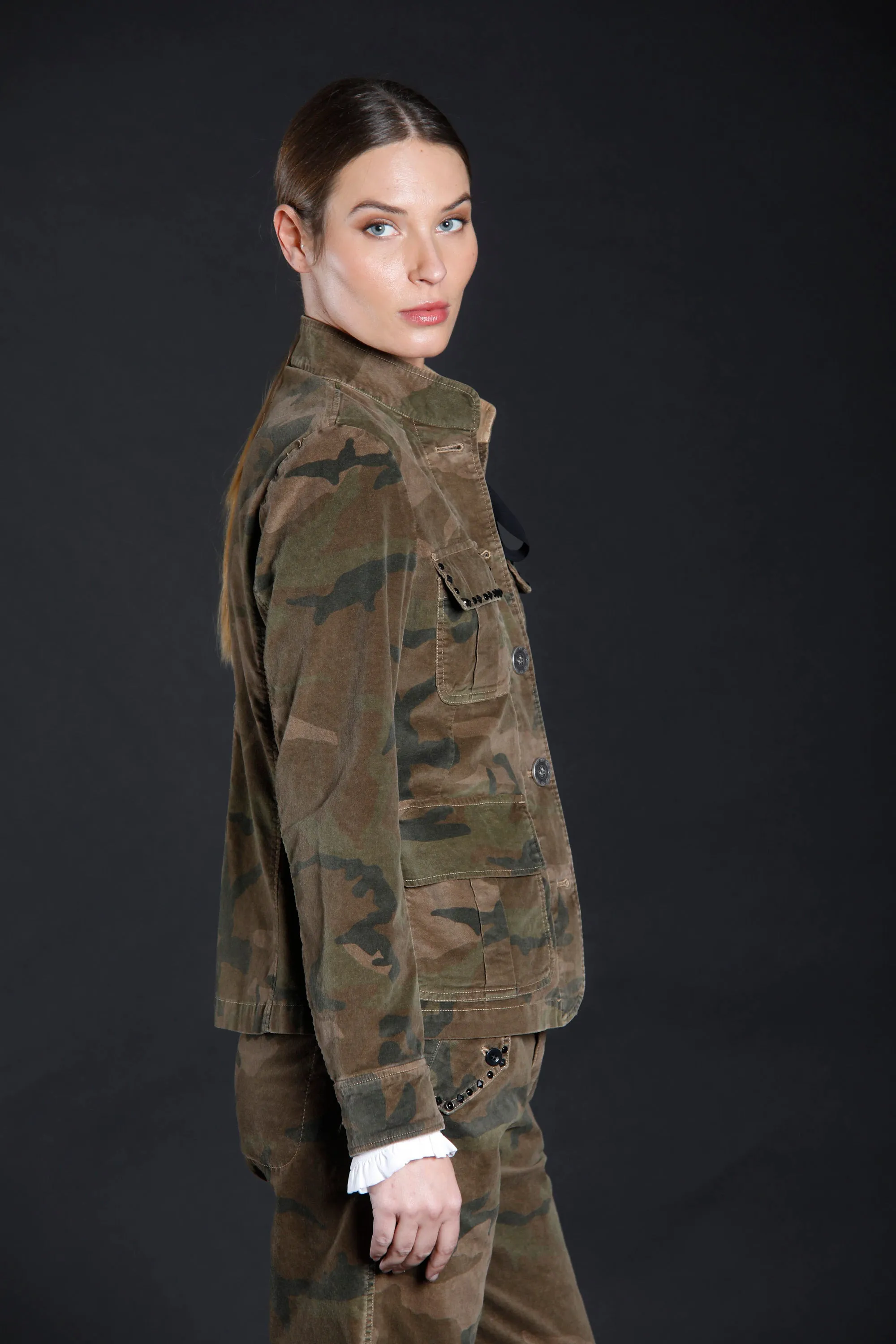 Karen woman jacket in velvet with camouflage pattern and studs sold by Mason's product image thumbnail 3