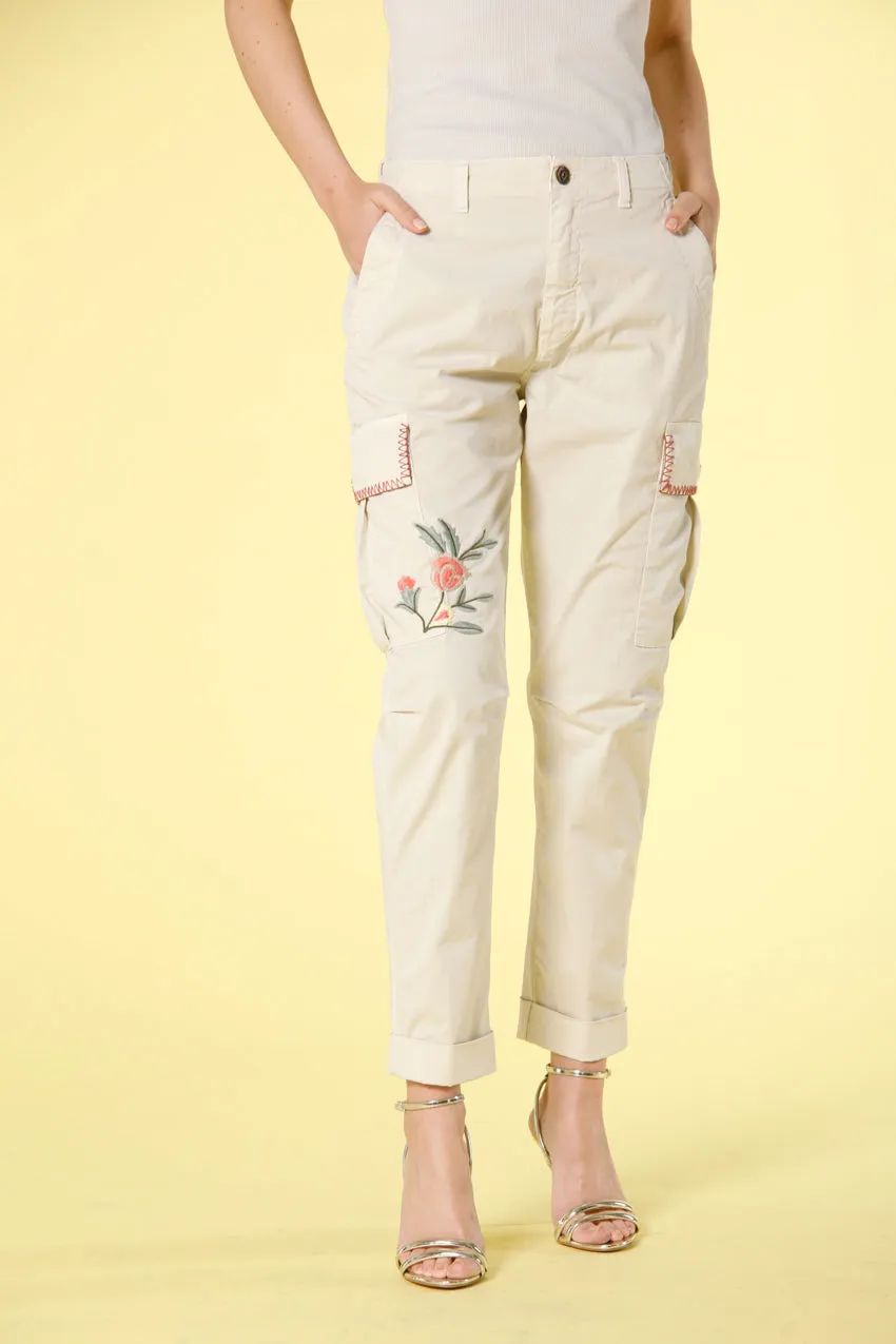 Judy Archivio women's cargo pants in cotton twill with embroidery relaxed sold by Mason's
