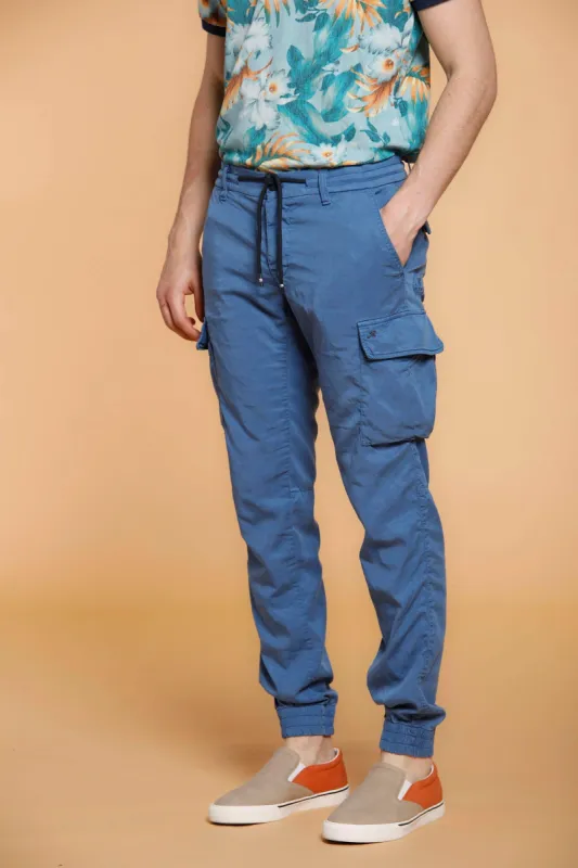 Chile Elax man cargo pants in tencel with drawstring extra slim sold by Mason's