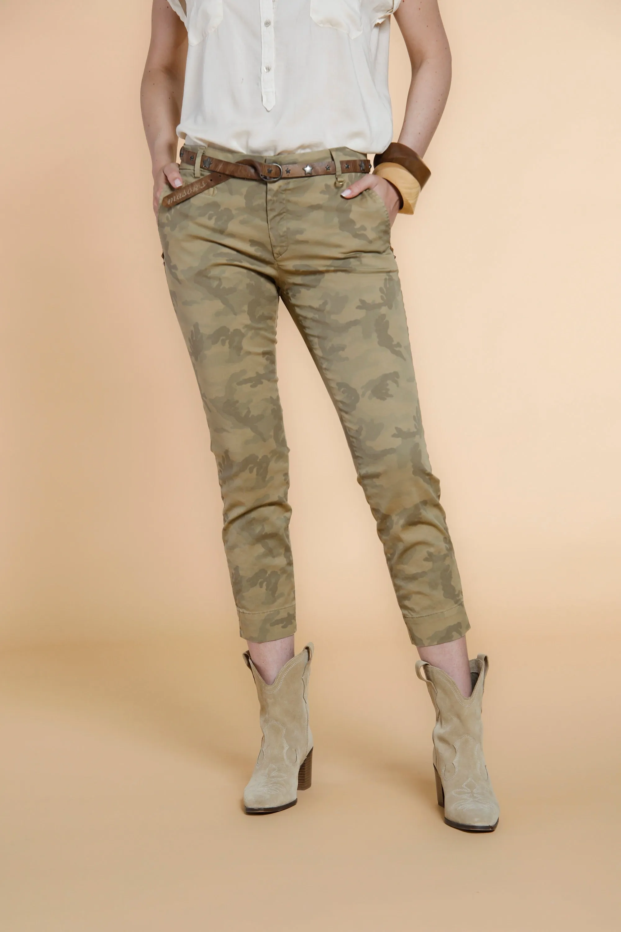 Jaqueline Capri woman chino pants in camouflage cotton curvy ① sold by Mason's