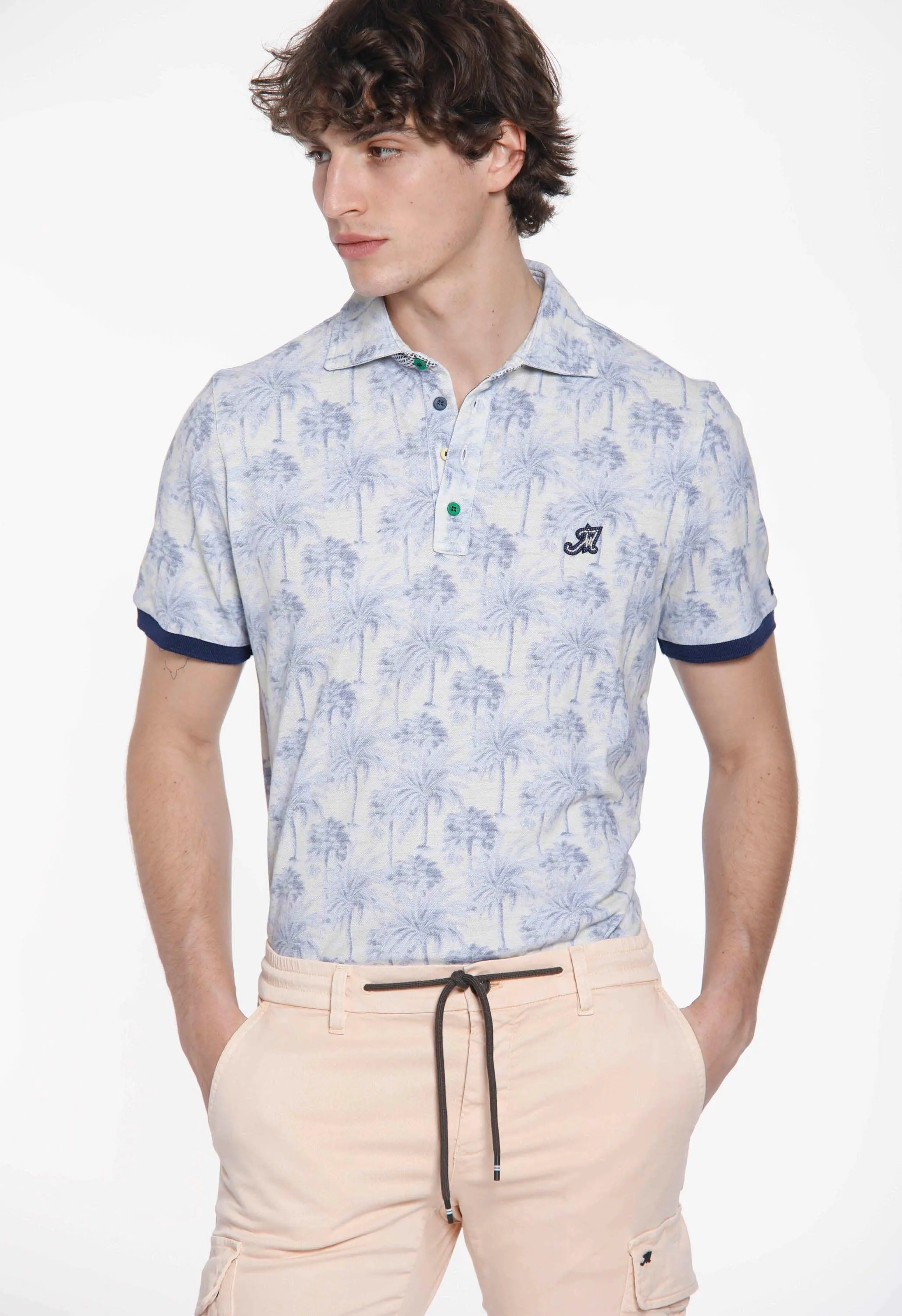 Print man polo shirt in cotton with palm pattern and details sold by Mason's product image thumbnail 5