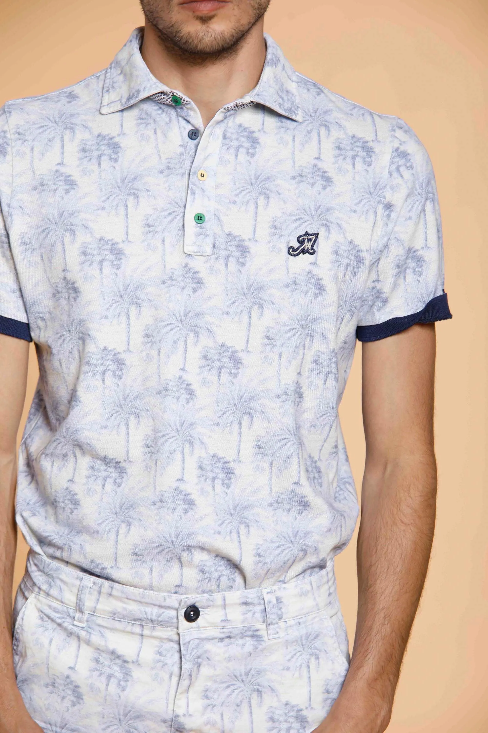 Print man polo shirt in cotton with palm pattern and details sold by Mason's product image thumbnail 2