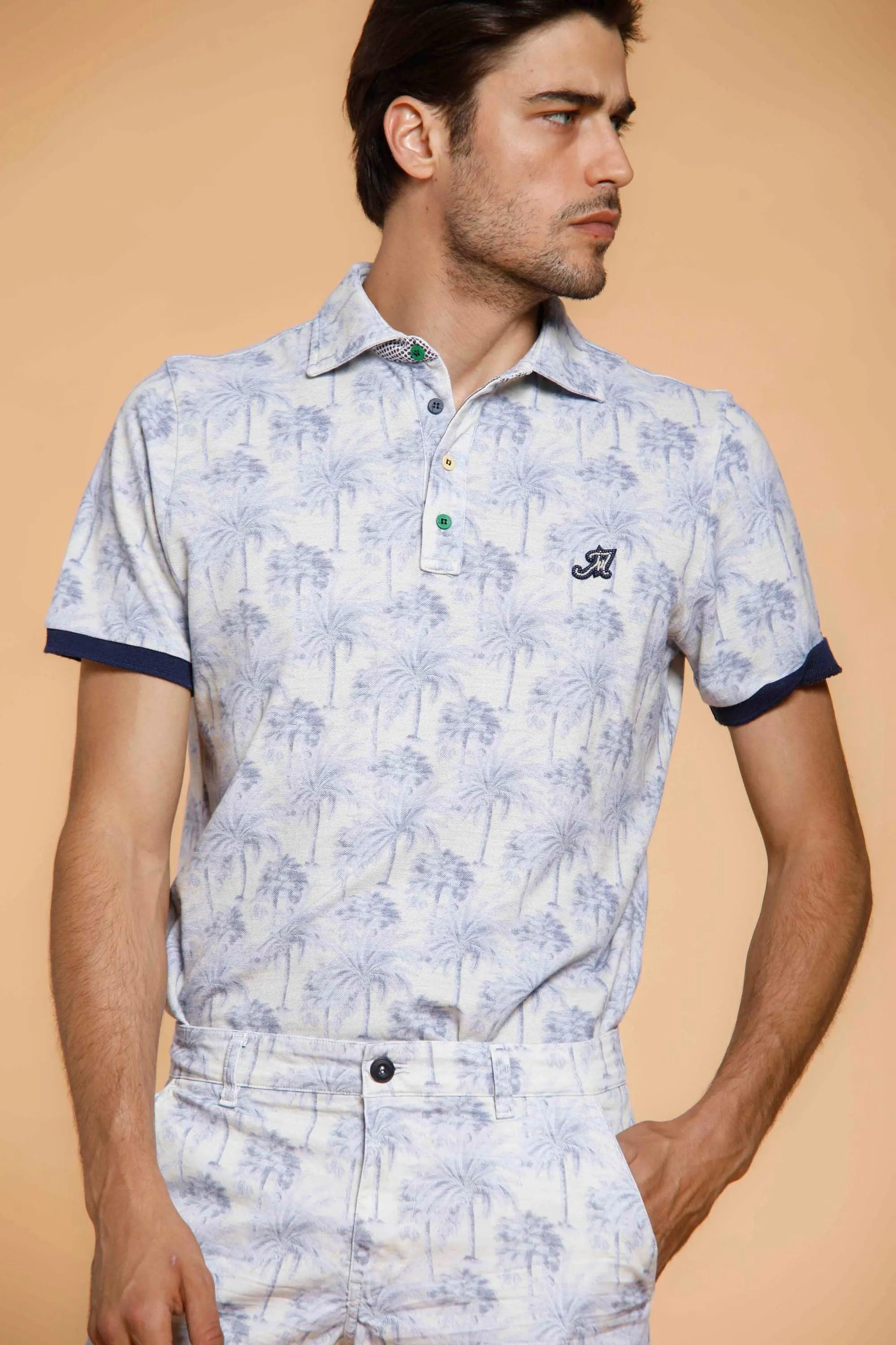 Print man polo shirt in cotton with palm pattern and details sold by Mason's product image thumbnail 3