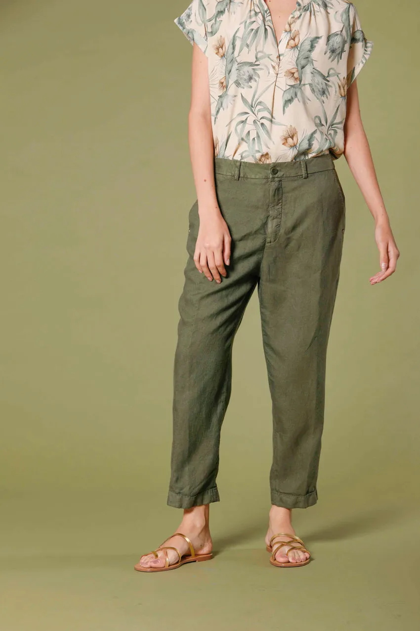 Linda Summer women's chino jogger pants in tencel and linen mat fabric relaxed sold by Mason's