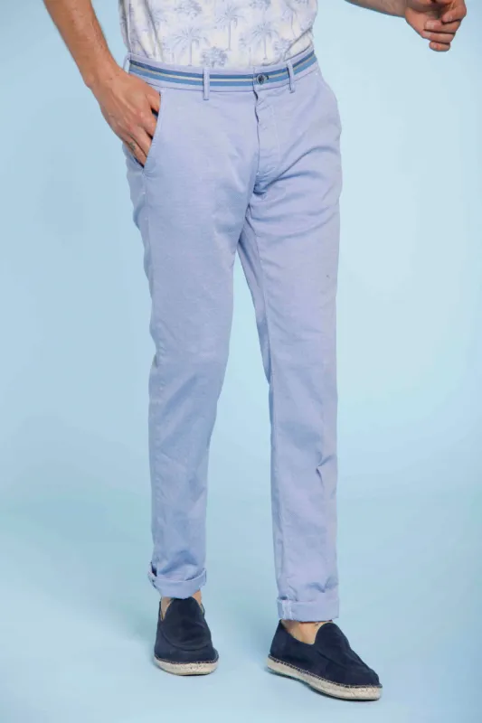Torino Elegance man chino pants in cotton damier with ribbon slim sold by Mason's