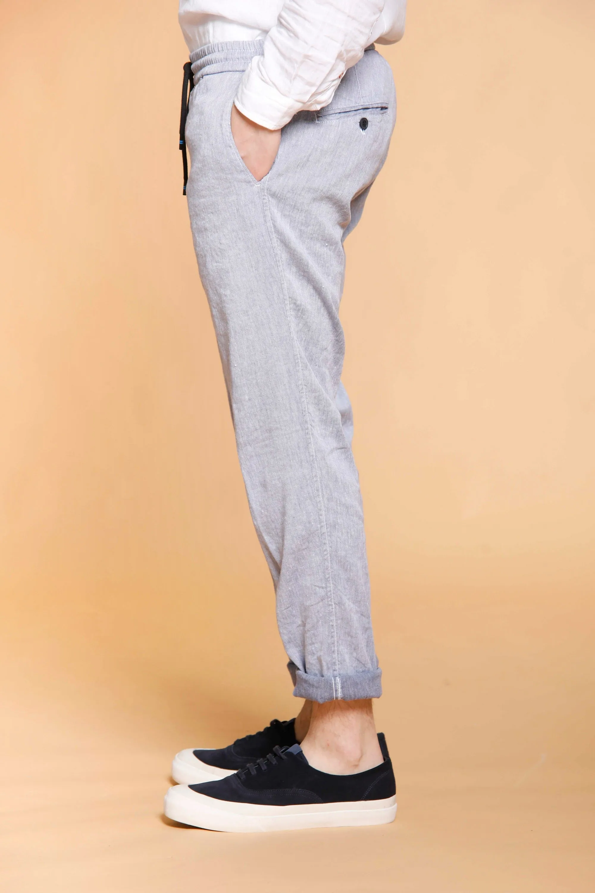New York man chino pants in linen and cotton with drawstring regular sold by Mason's product image thumbnail 2
