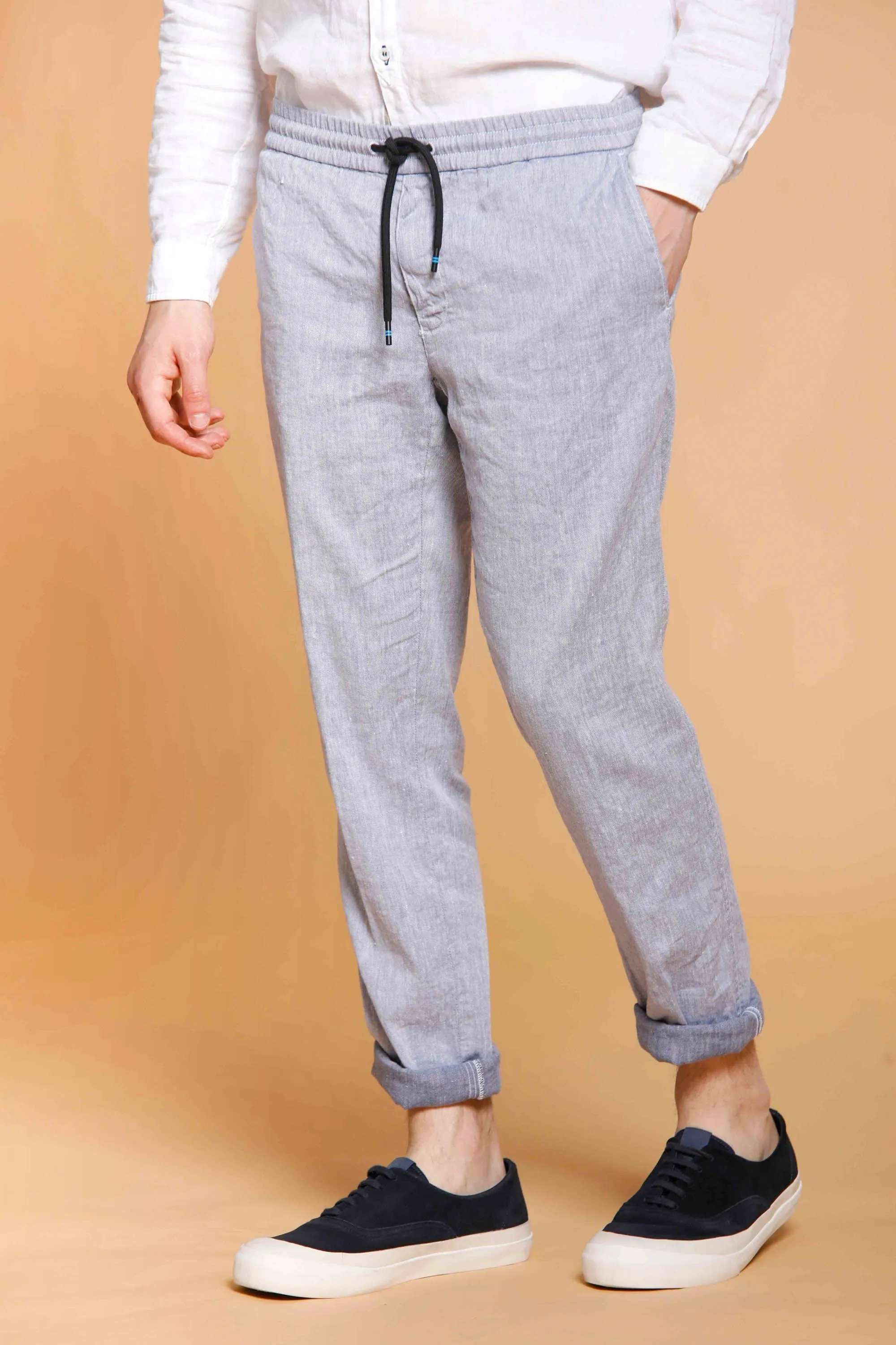 New York man chino pants in linen and cotton with drawstring regular sold by Mason's