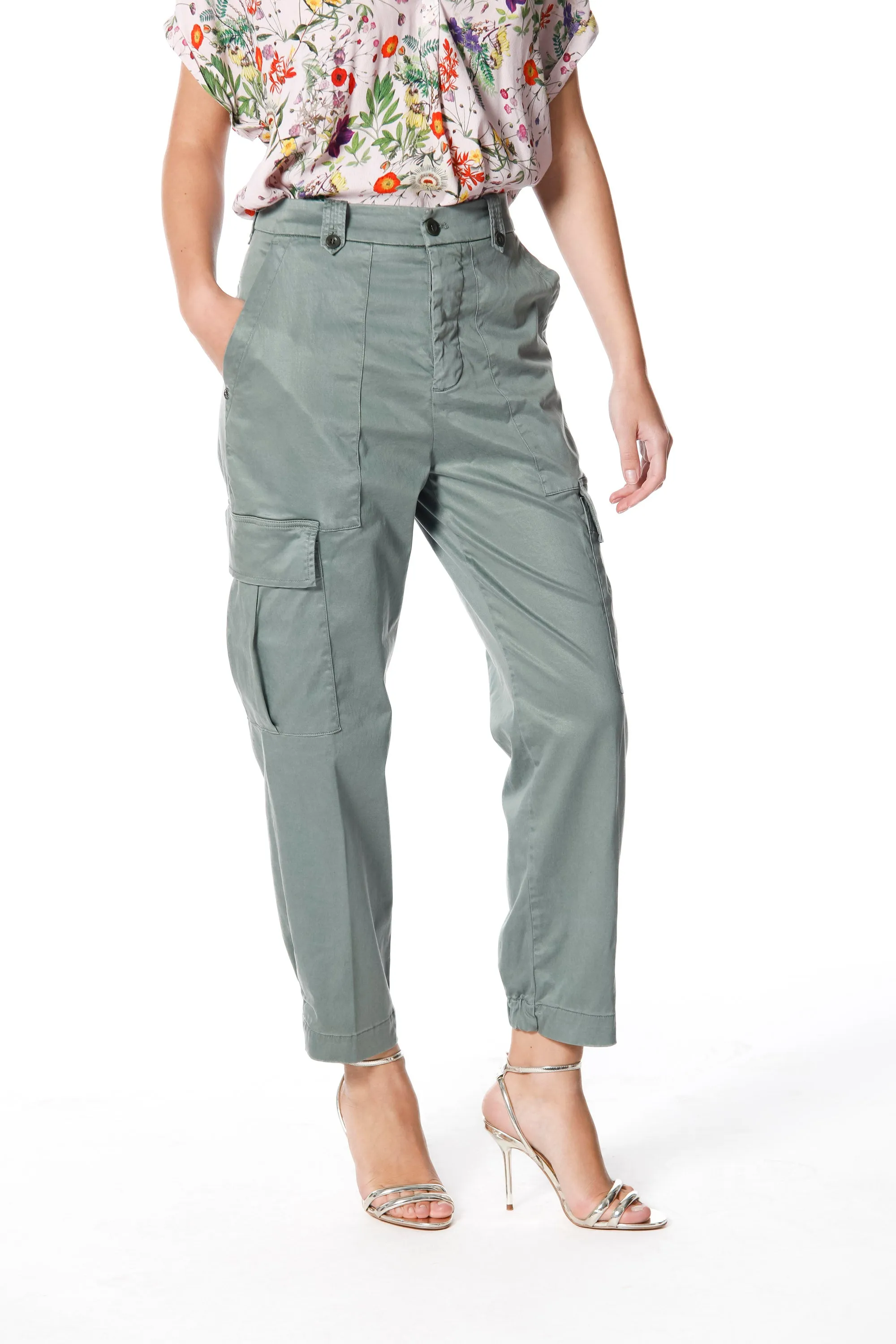 Birkin woman cargo pants in stretch satin with studs curvy sold by Mason's
