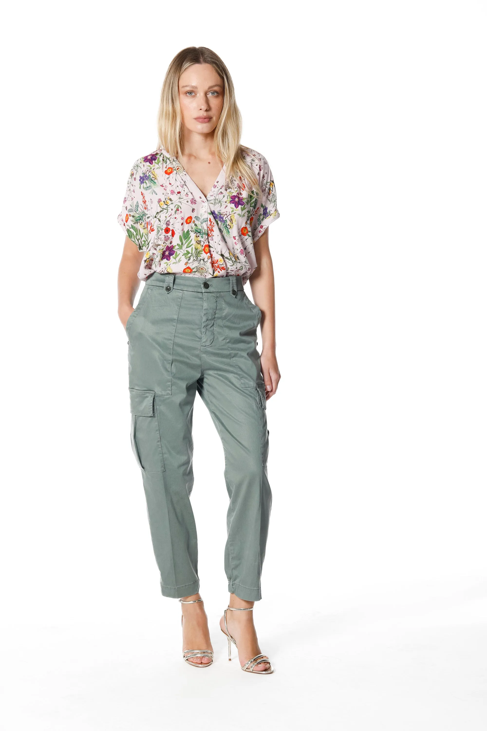 Birkin woman cargo pants in stretch satin with studs curvy sold by Mason's product image thumbnail 2