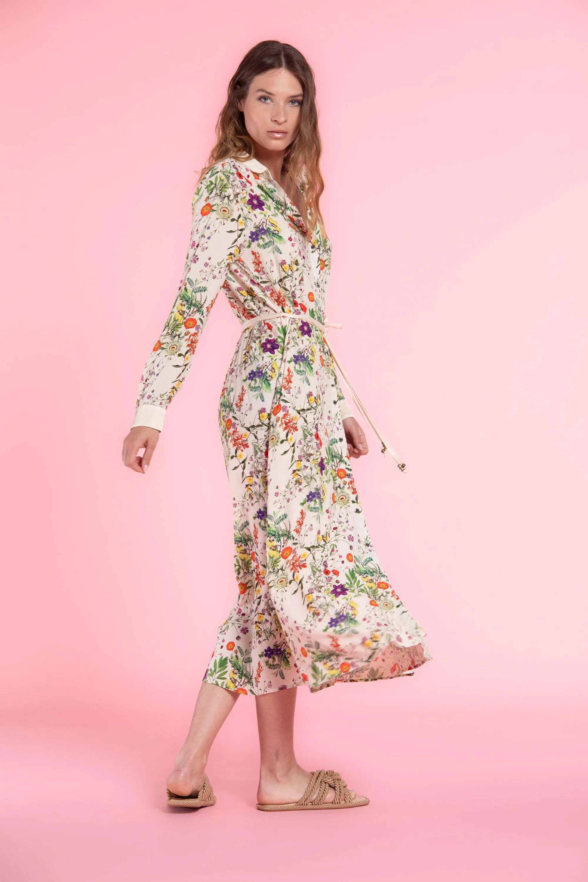 Nicole Dress woman long dress in popelin with flower pattern and belt sold by Mason's product image thumbnail 5