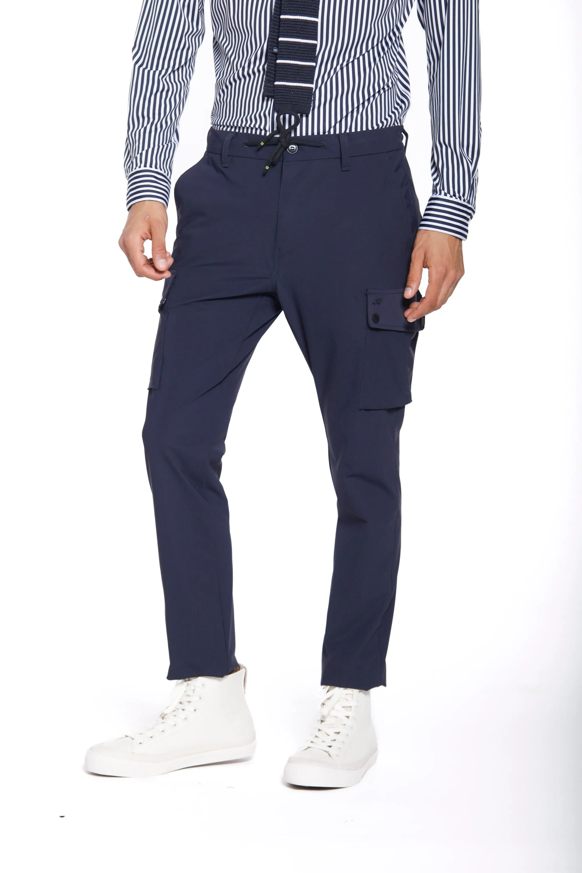 Chile Athleisure man cargo pants in super technical jersey carrot fit sold by Mason's