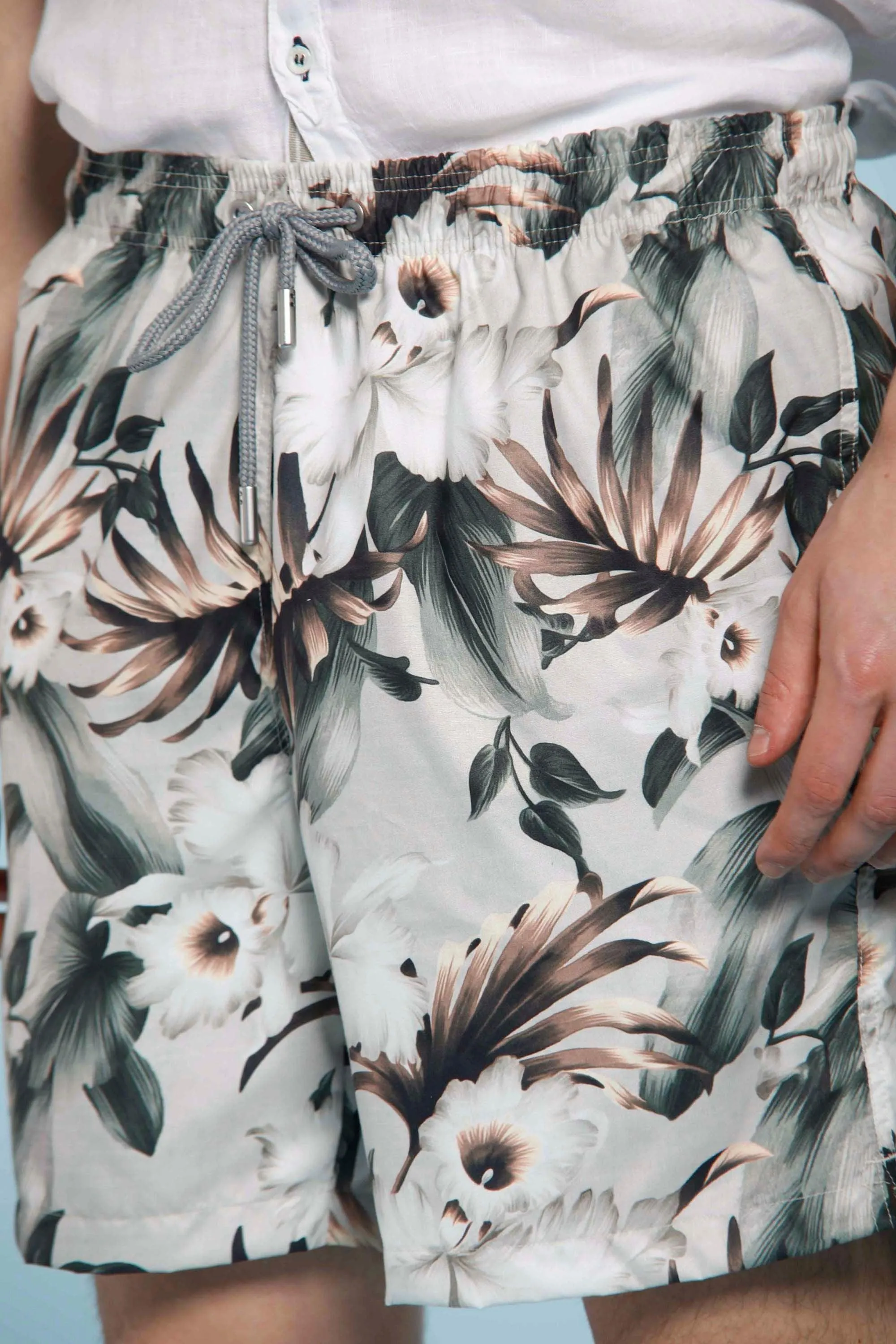 Versilia Beach Chinos man swimming trunks with hibiscus pattern in polyester sold by Mason's product image thumbnail 2