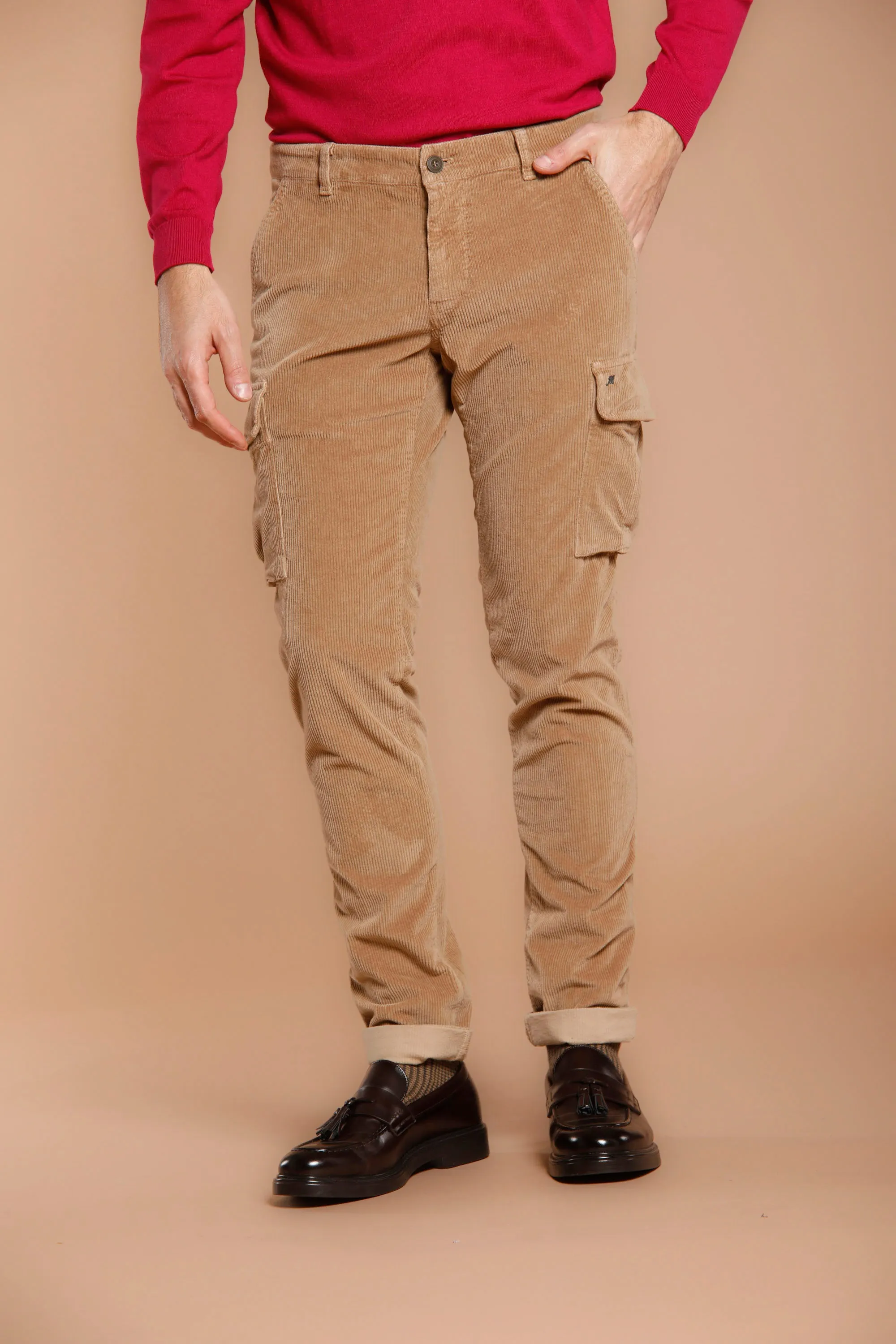 Chile man cargo pant in 500 striped velvet extra slim sold by Mason's