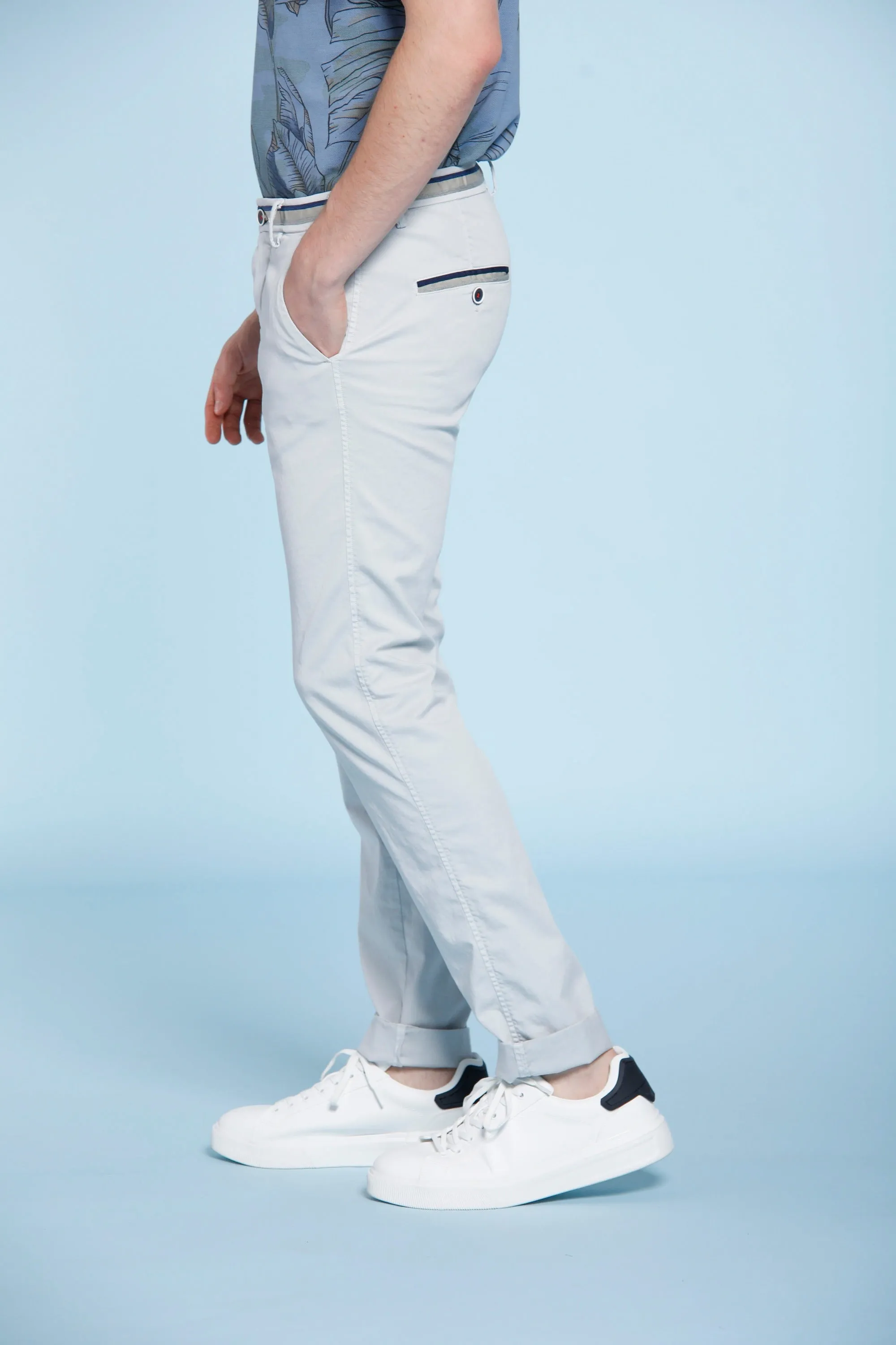 Torino Summer man chino pants in cotton with ribbon on belt slim sold by Mason's product image thumbnail 2