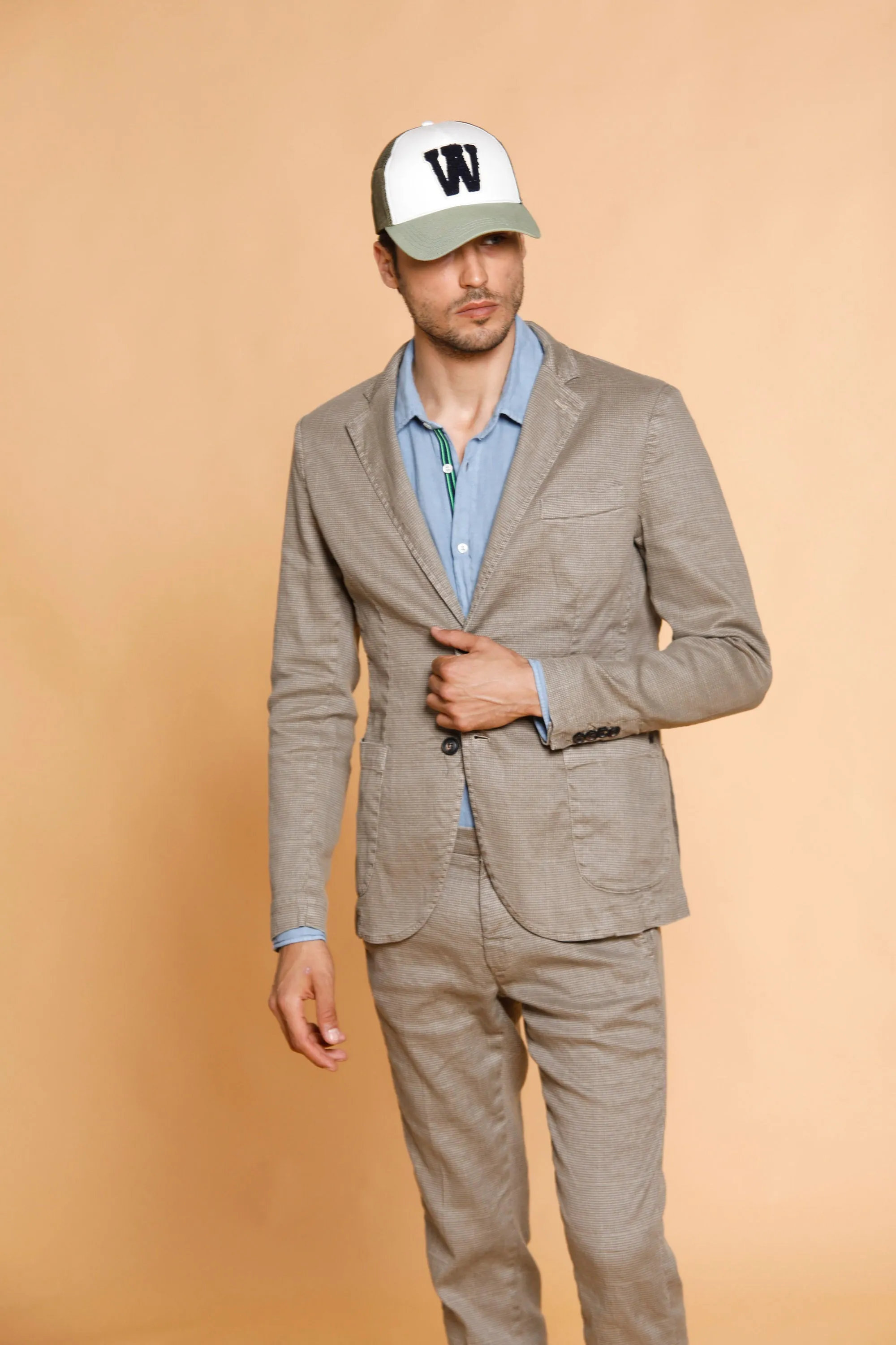 Da Vinci Safari man blazer in linen and cotton with micro pattern sold by Mason's
