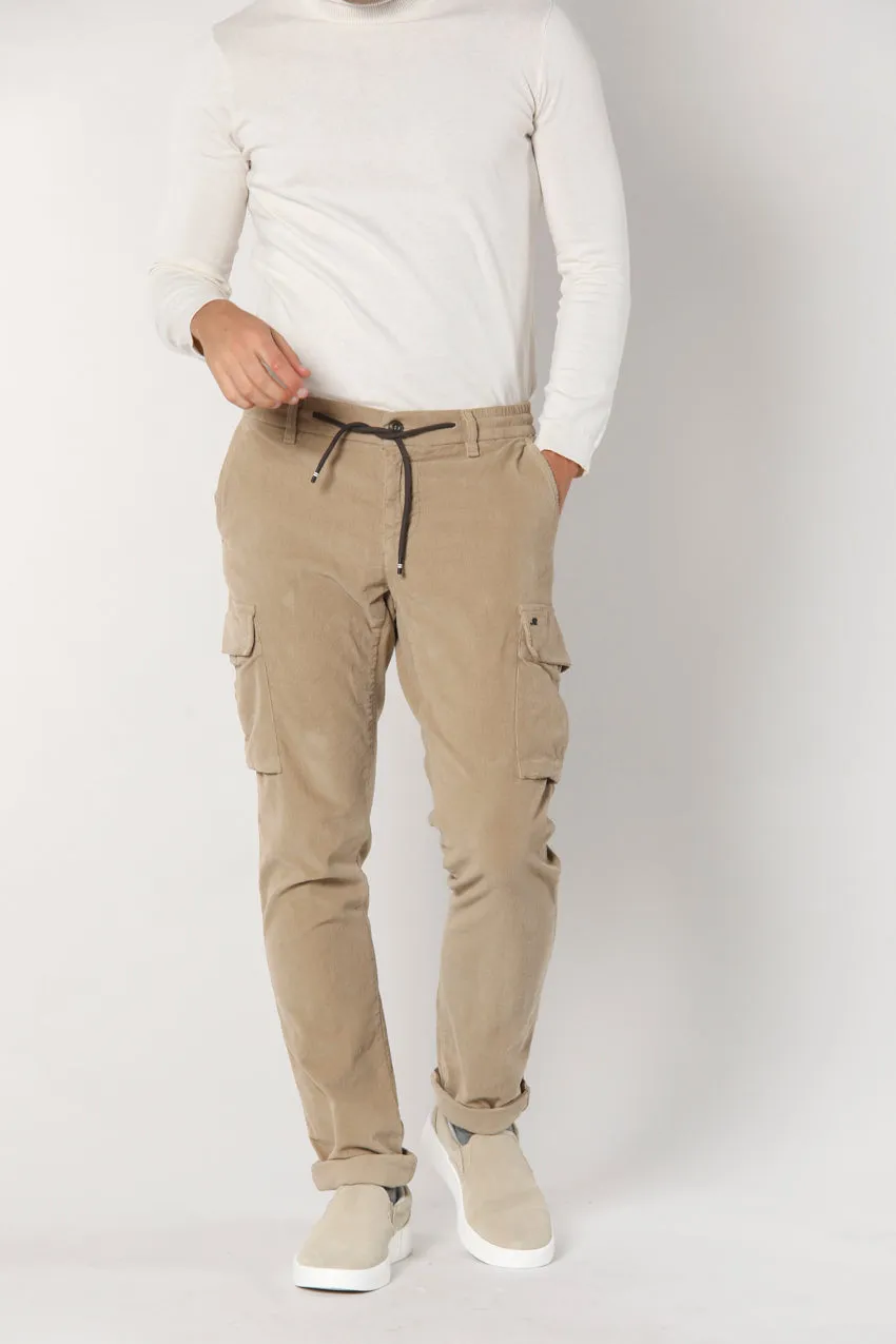 Chile Jogger man cargo pant in 1500 striped velvet extra slim sold by Mason's