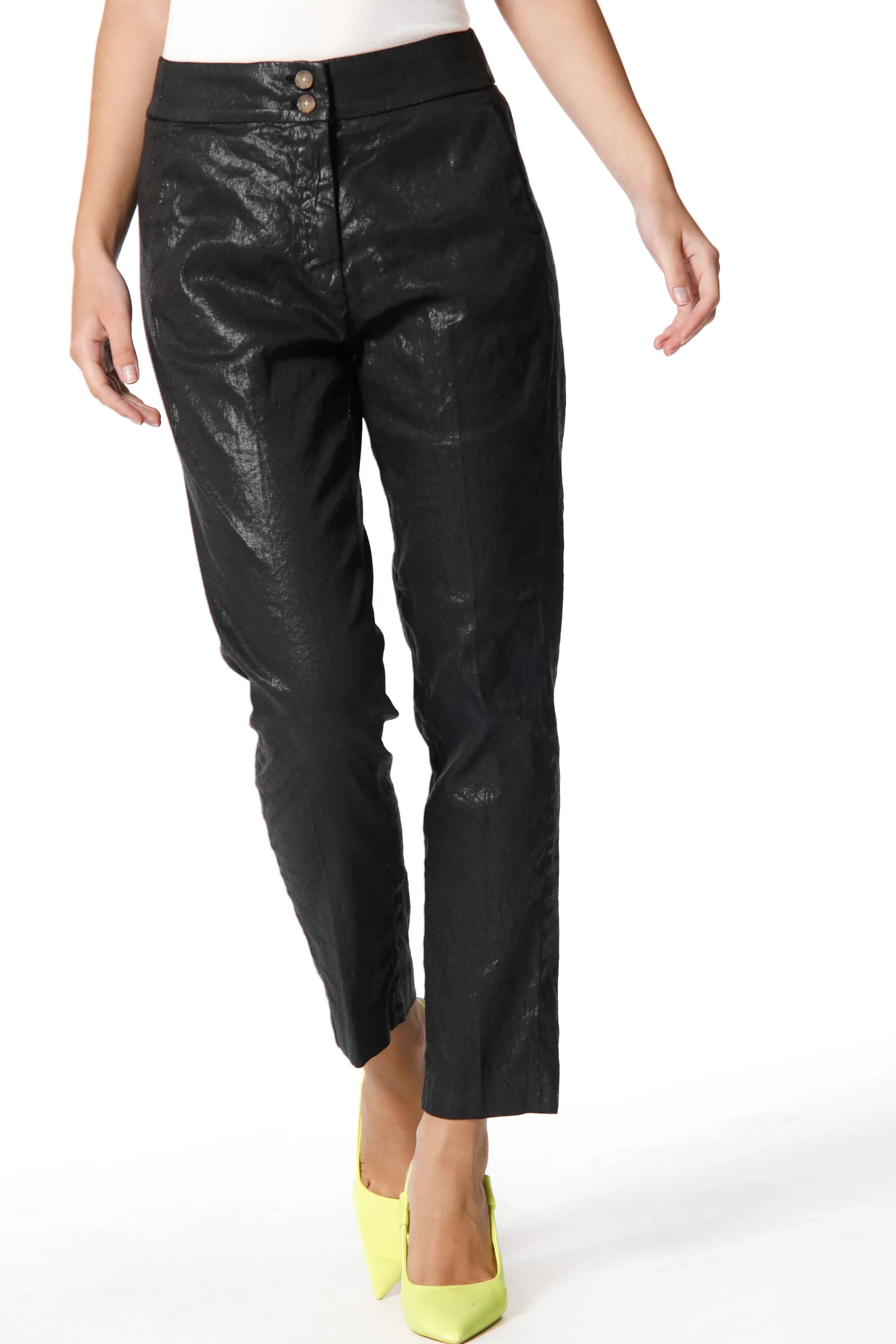 Iris Jog woman chino pants in linen and cotton curvy sold by Mason's