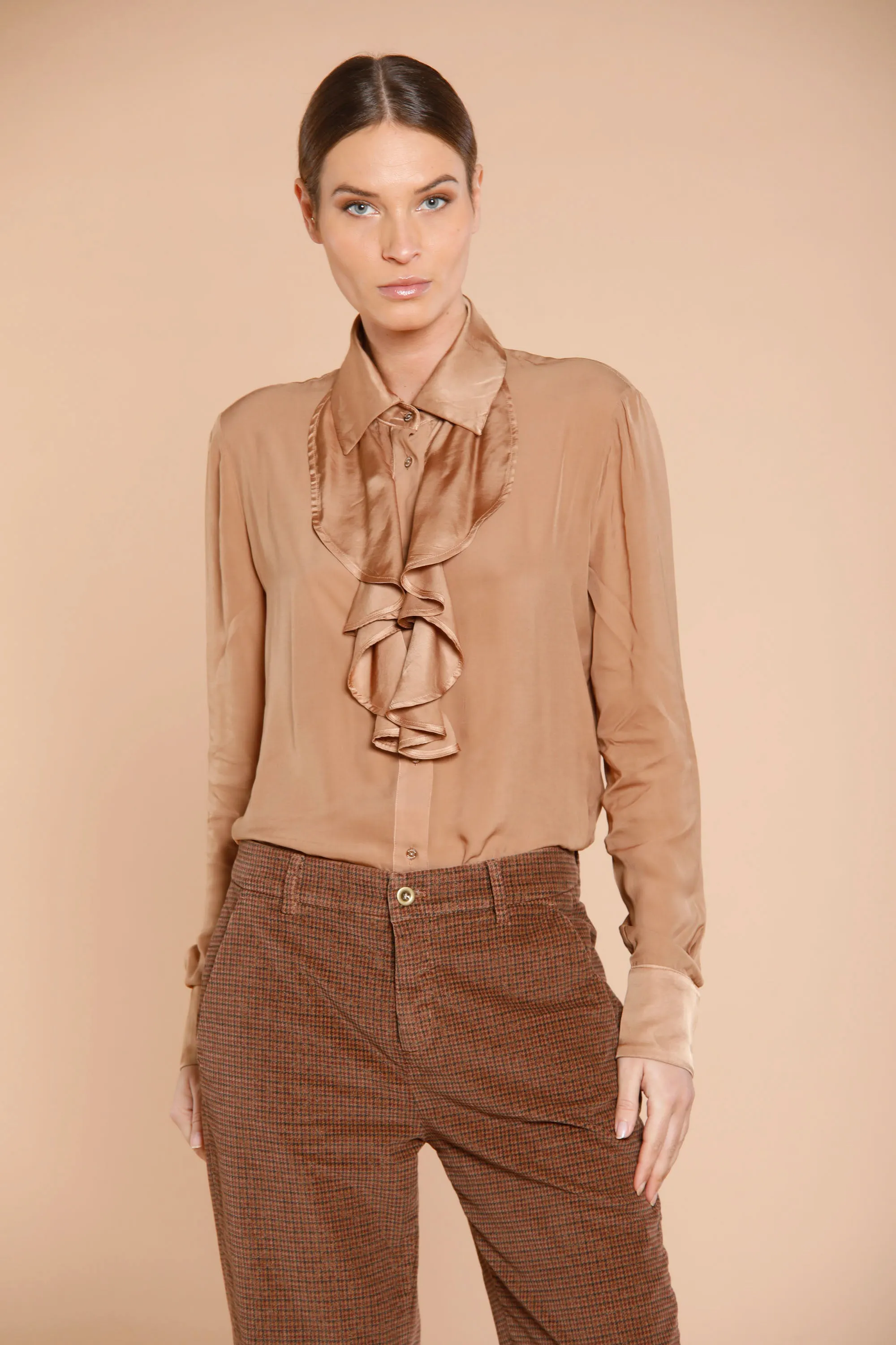 Nicole Jabot woman viscose shirt with ruffles and long sleeves sold by Mason's
