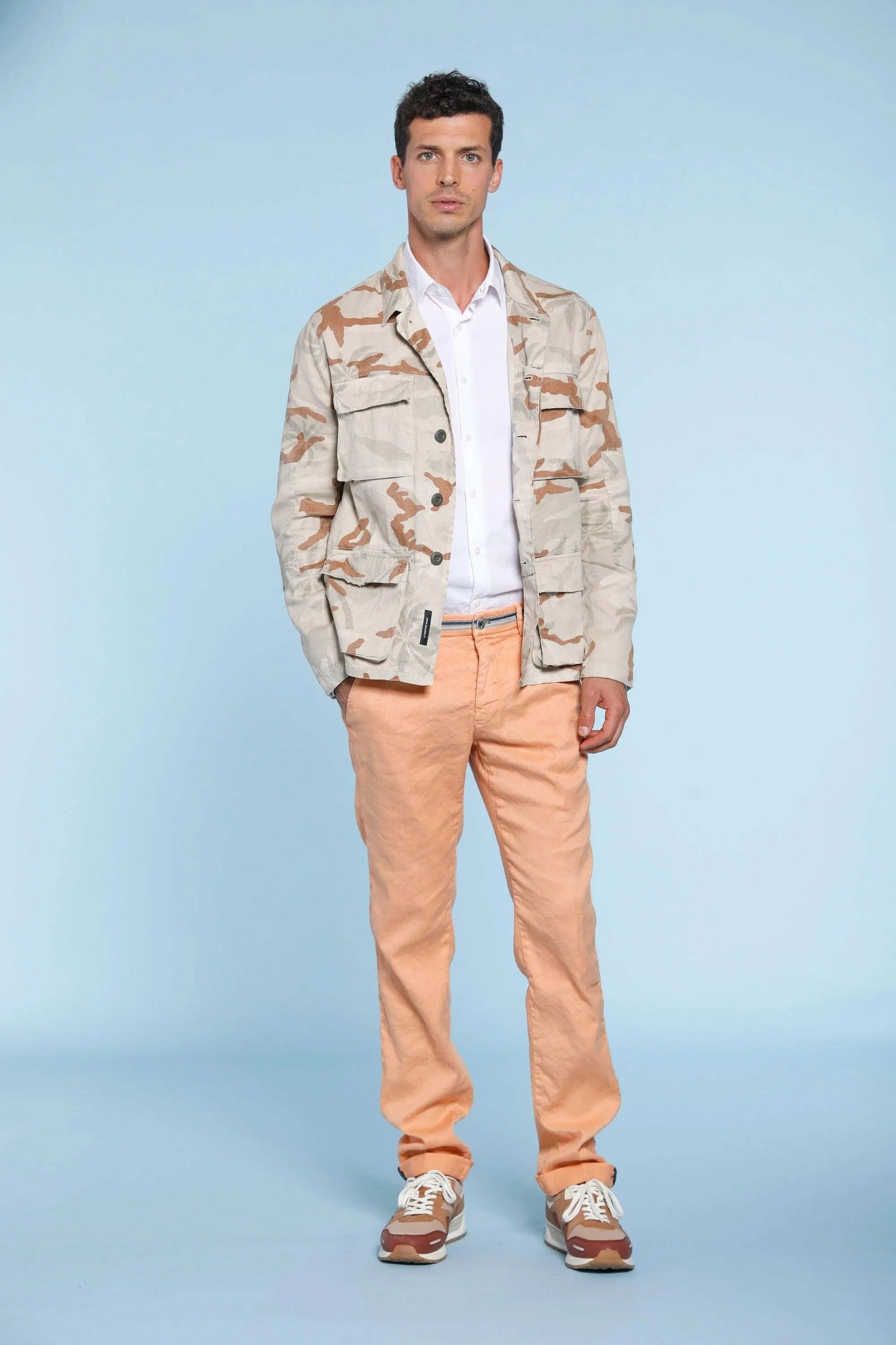 Torino Oxford man chino pants in linen and cotton with ribbon slim sold by Mason's product image thumbnail 4