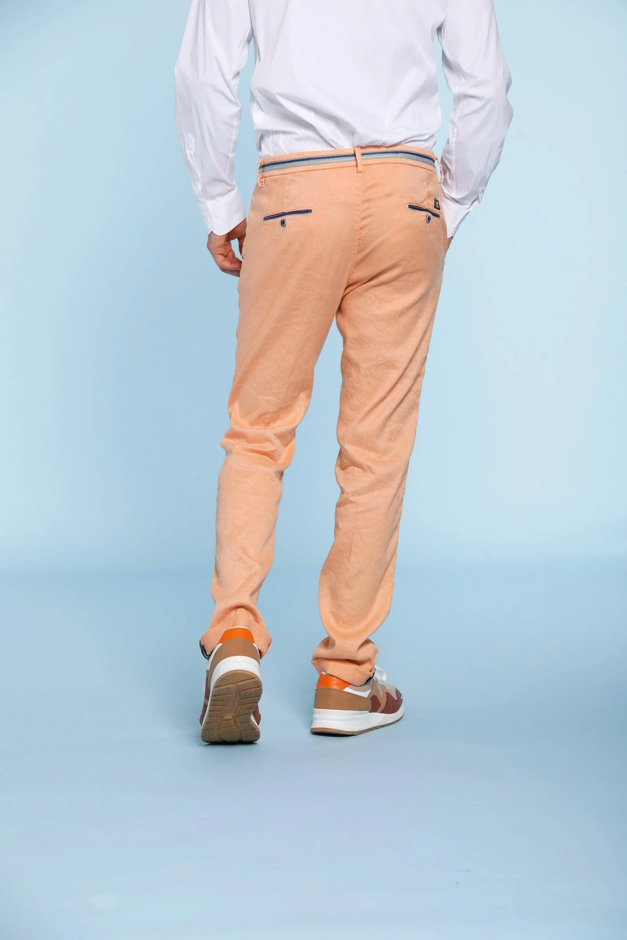 Torino Oxford man chino pants in linen and cotton with ribbon slim sold by Mason's product image thumbnail 5