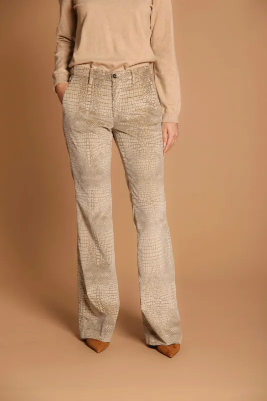 New York Flare women's chino pants in velvet with crocodile print slim fit sold by Mason's