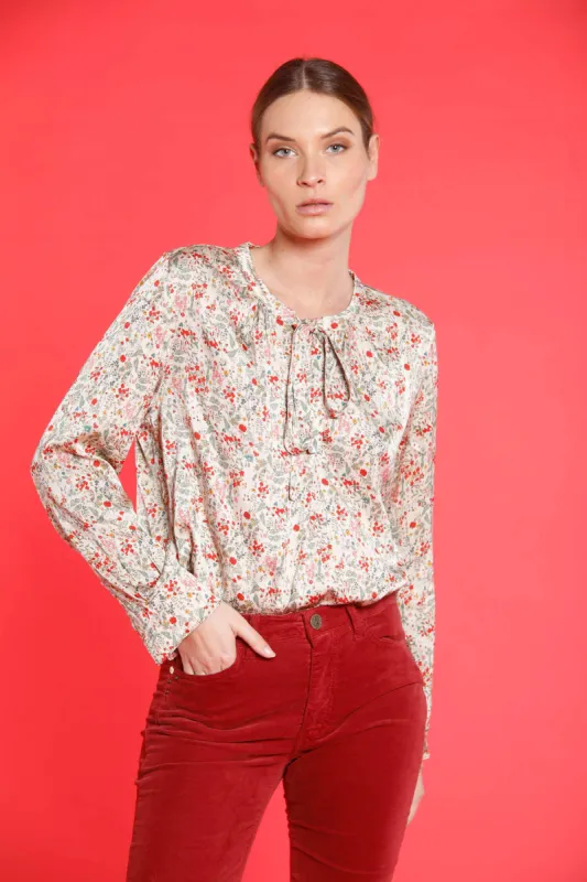 Adele Bow woman flowery viscose shirt with ribbon sold by Mason's