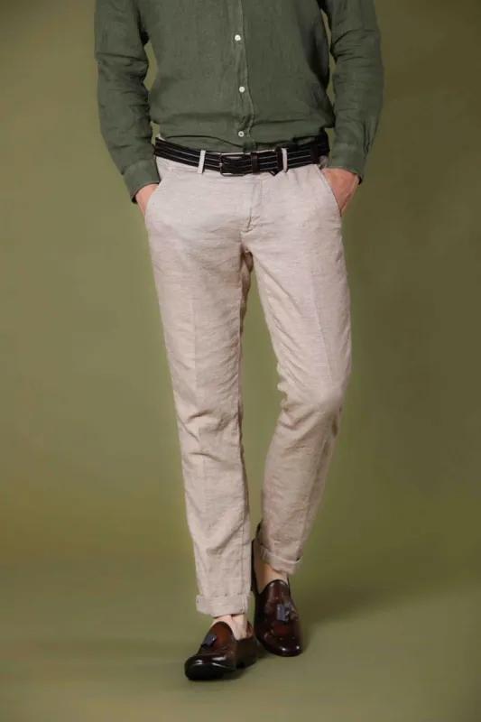 Torino Style men's chino pants in linen and cotton with houndstooth pattern slim sold by Mason's