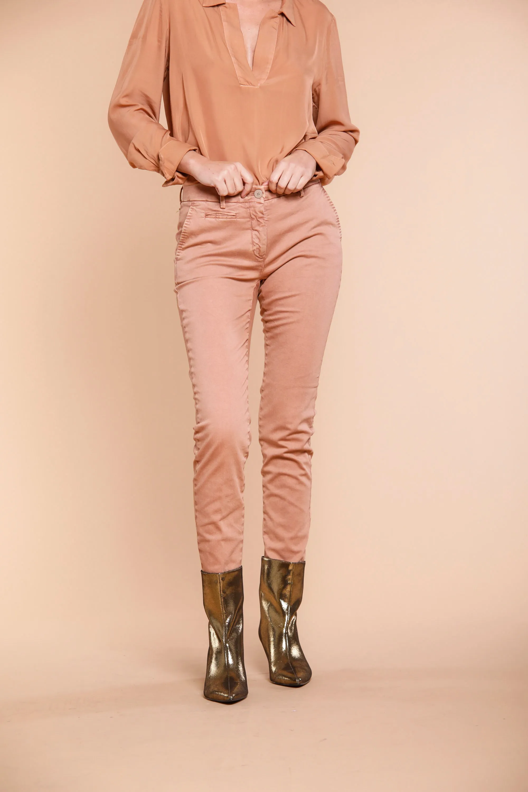 New York Slim woman satin chino pants sold by Mason's