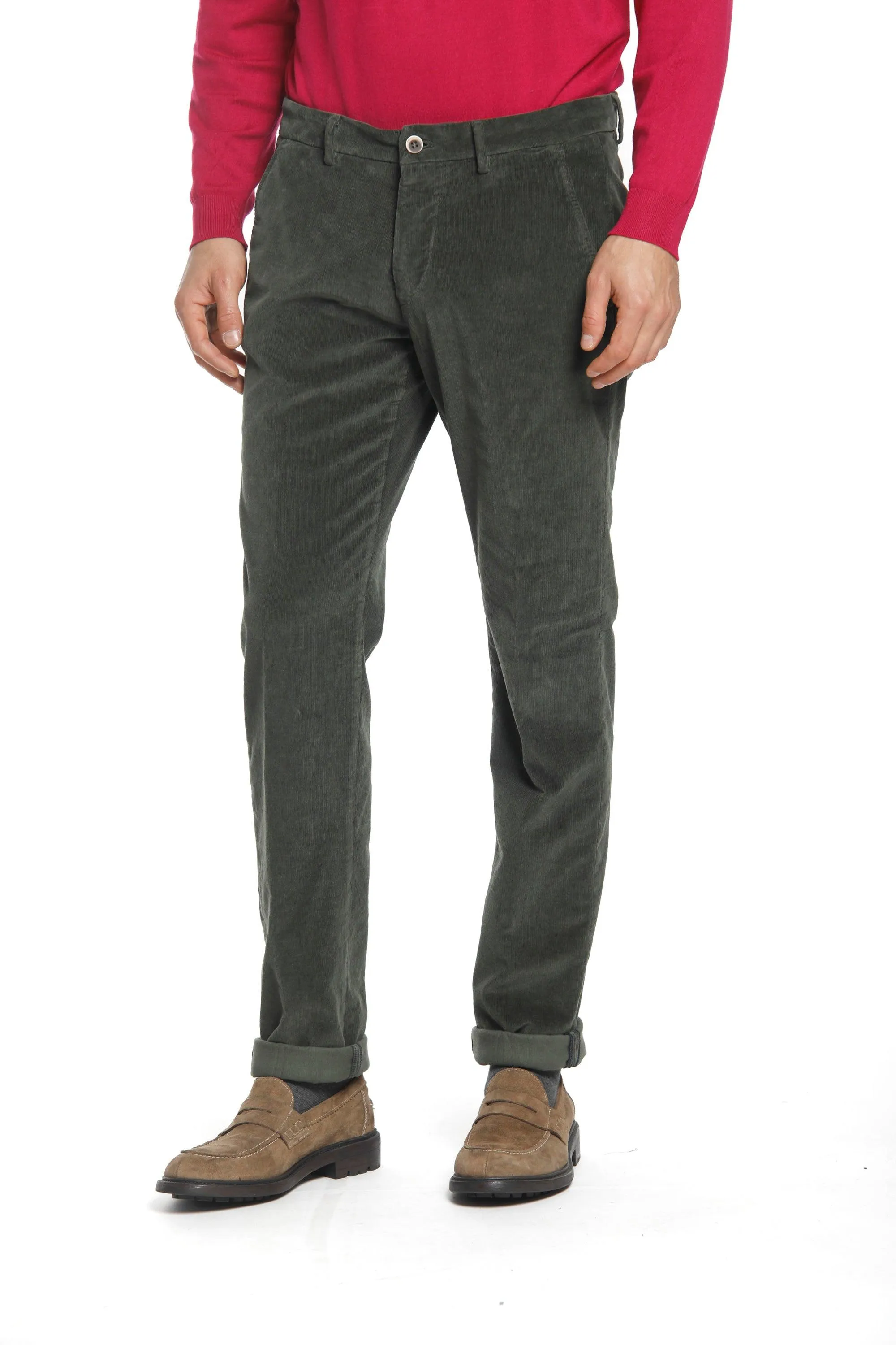 Torino Style man chino pants in velvet 1500 stripes slim ① sold by Mason's