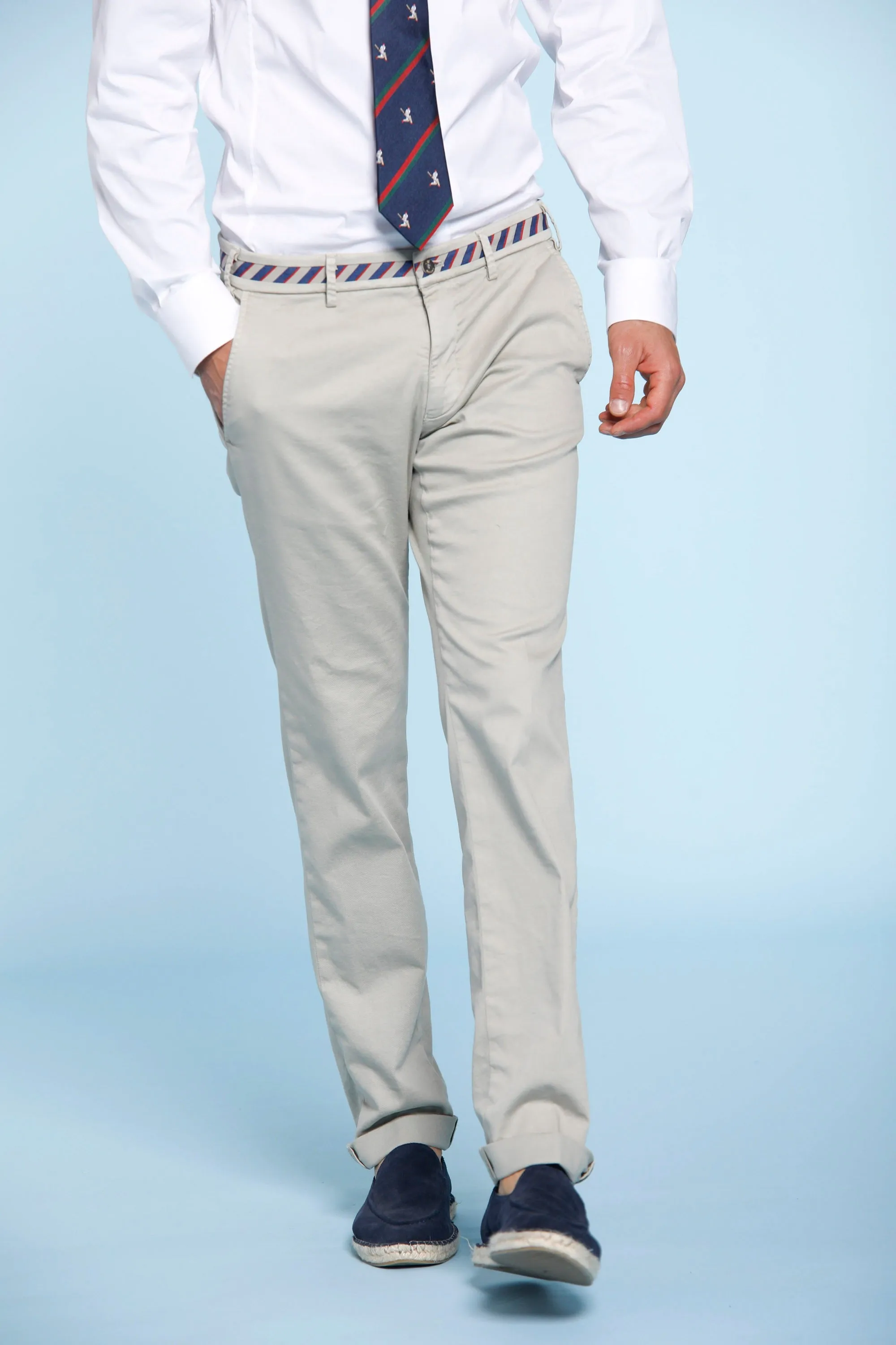 Torino Regimental man chino pants in cotton and tencel with ribbon slim sold by Mason's