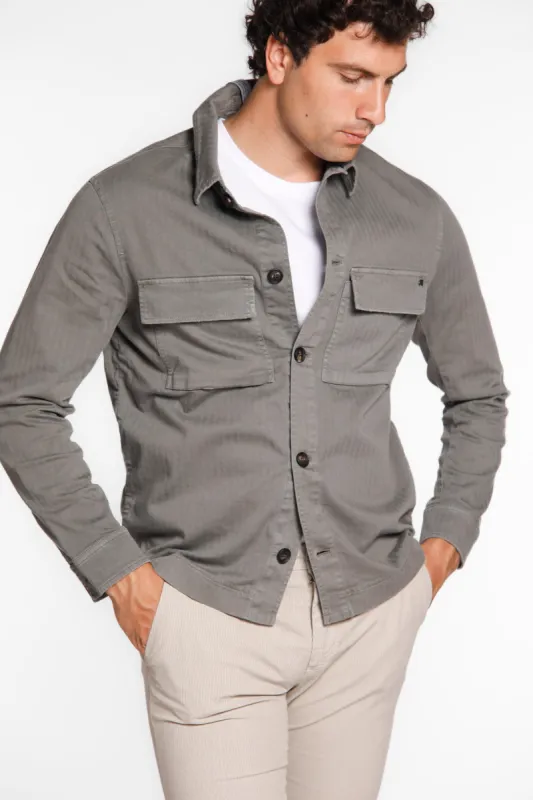 Oliver man overshirt in stretch chewron sold by Mason's