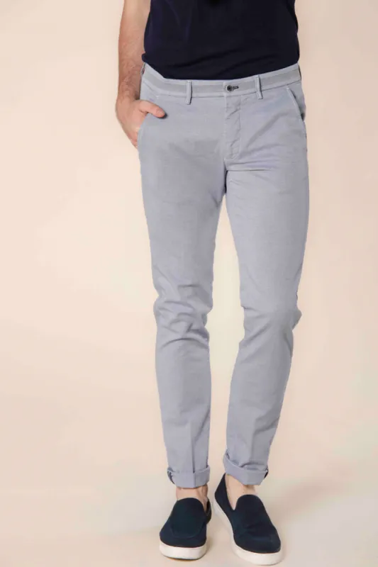 Torino University men's chino pants in stretch damier cotton with ribbons slim sold by Mason's