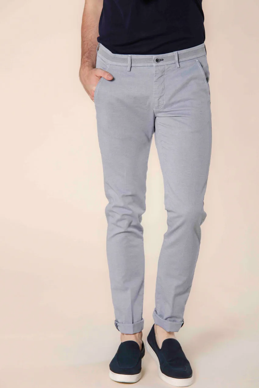 Torino University men's chino pants in stretch damier cotton with ribbons slim sold by Mason's