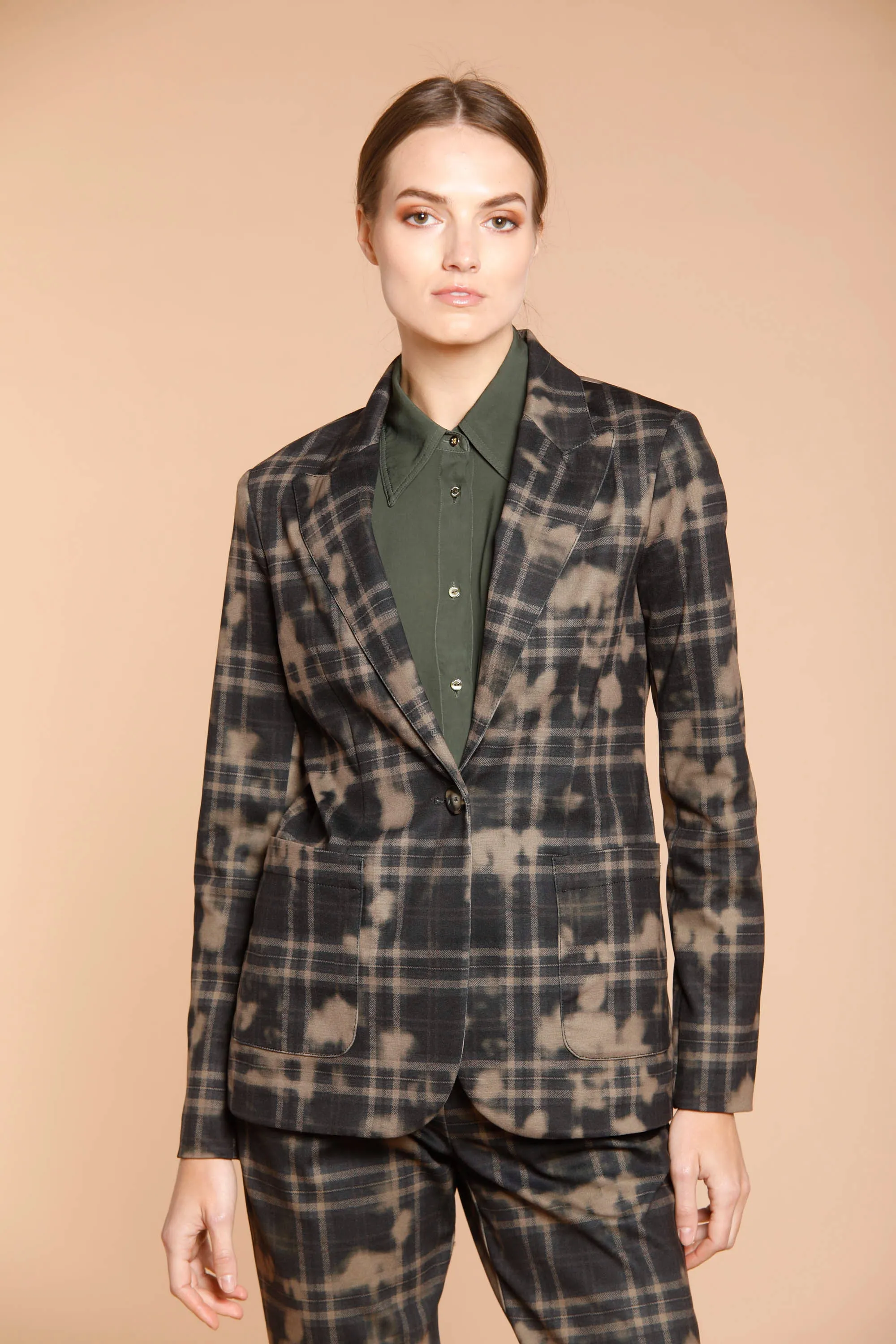 Theresa woman jersey blazer with square and camouflage pattern sold by Mason's