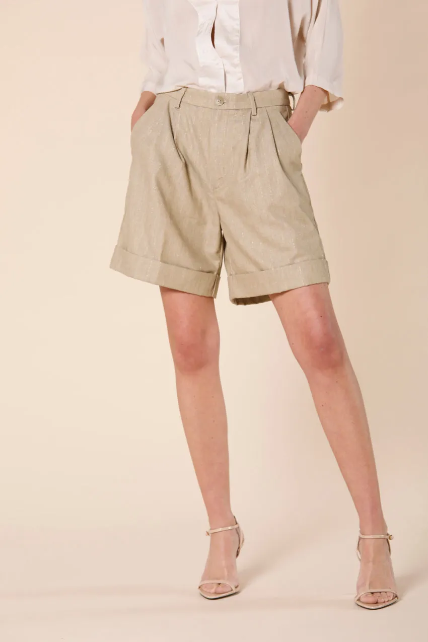 New York Pinces woman's chino bermuda with pinces in canvas lurex stripe relaxed sold by Mason's