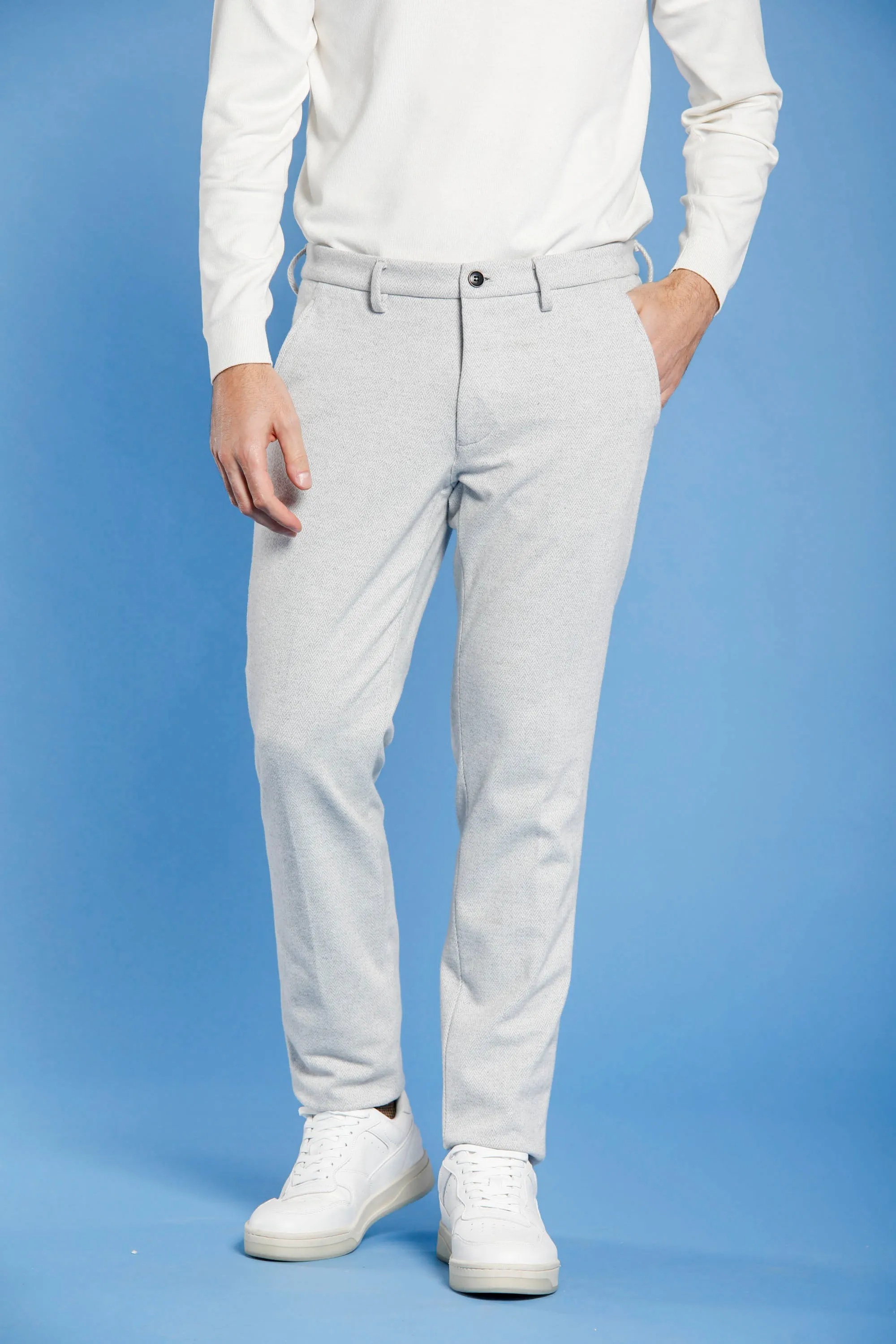 Milano Jog man chino pants in jersey with resca pattern extra slim sold by Mason's