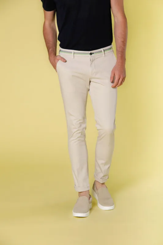 Milano Start men's chino pants in stretch satin with ribbons extra slim sold by Mason's
