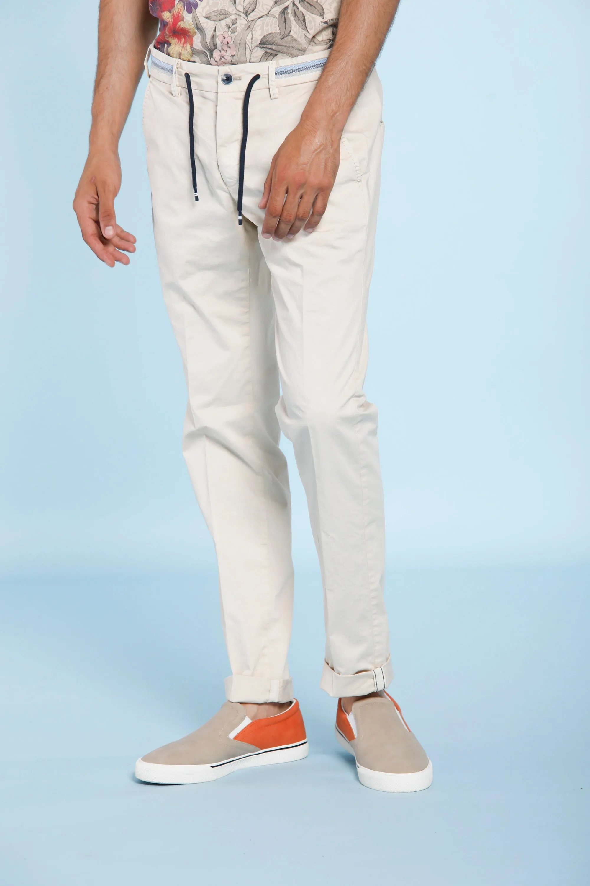 Torino Rainbow man chino pants in stretch gabardine with ribbon slim sold by Mason's