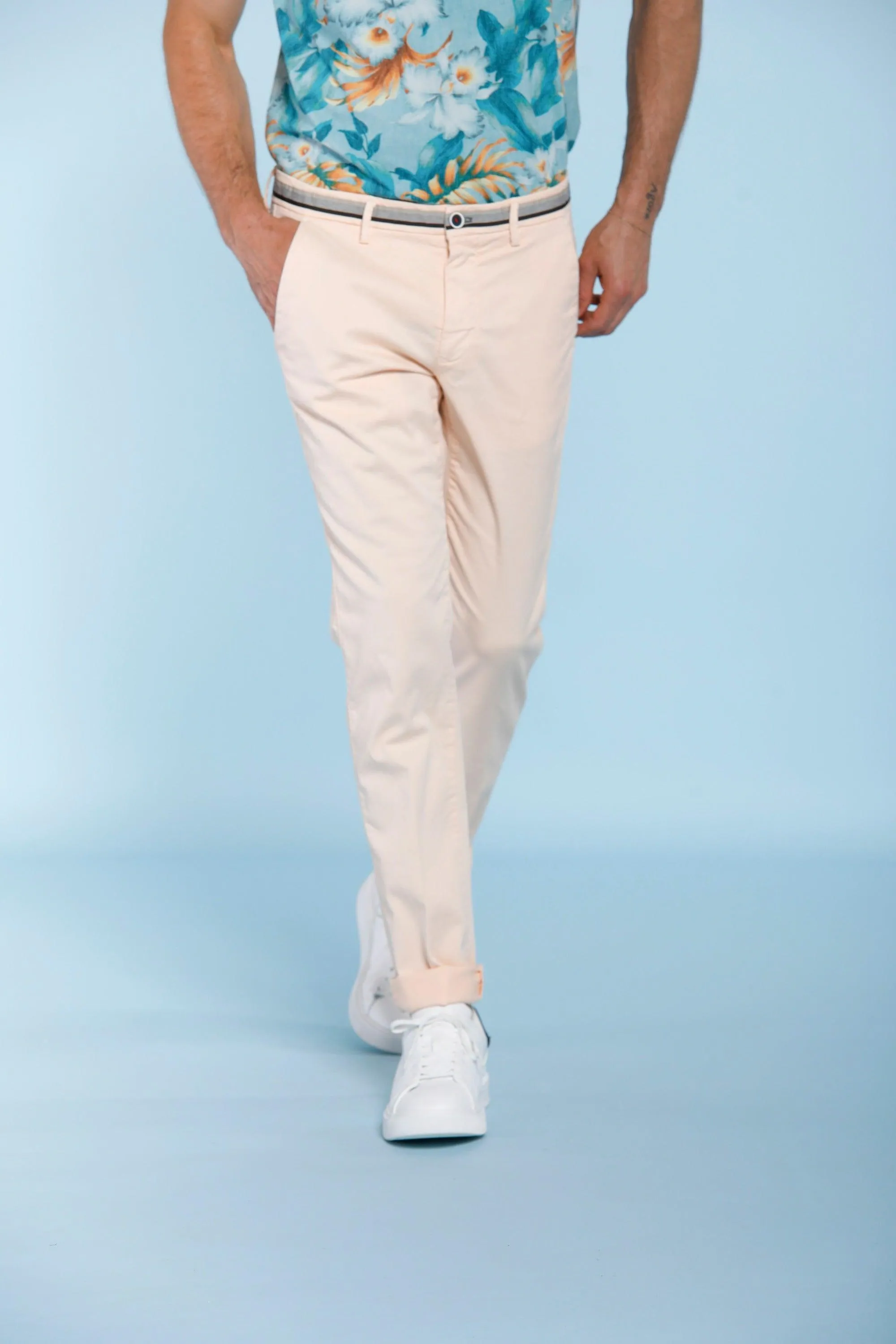 Torino Summer man chino pants in cotton and tencel with ribbon slim sold by Mason's