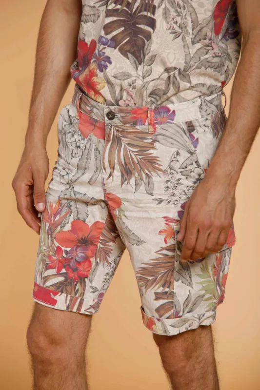 Chile man cargo bermuda in stretch satin with floral pattern regular sold by Mason's
