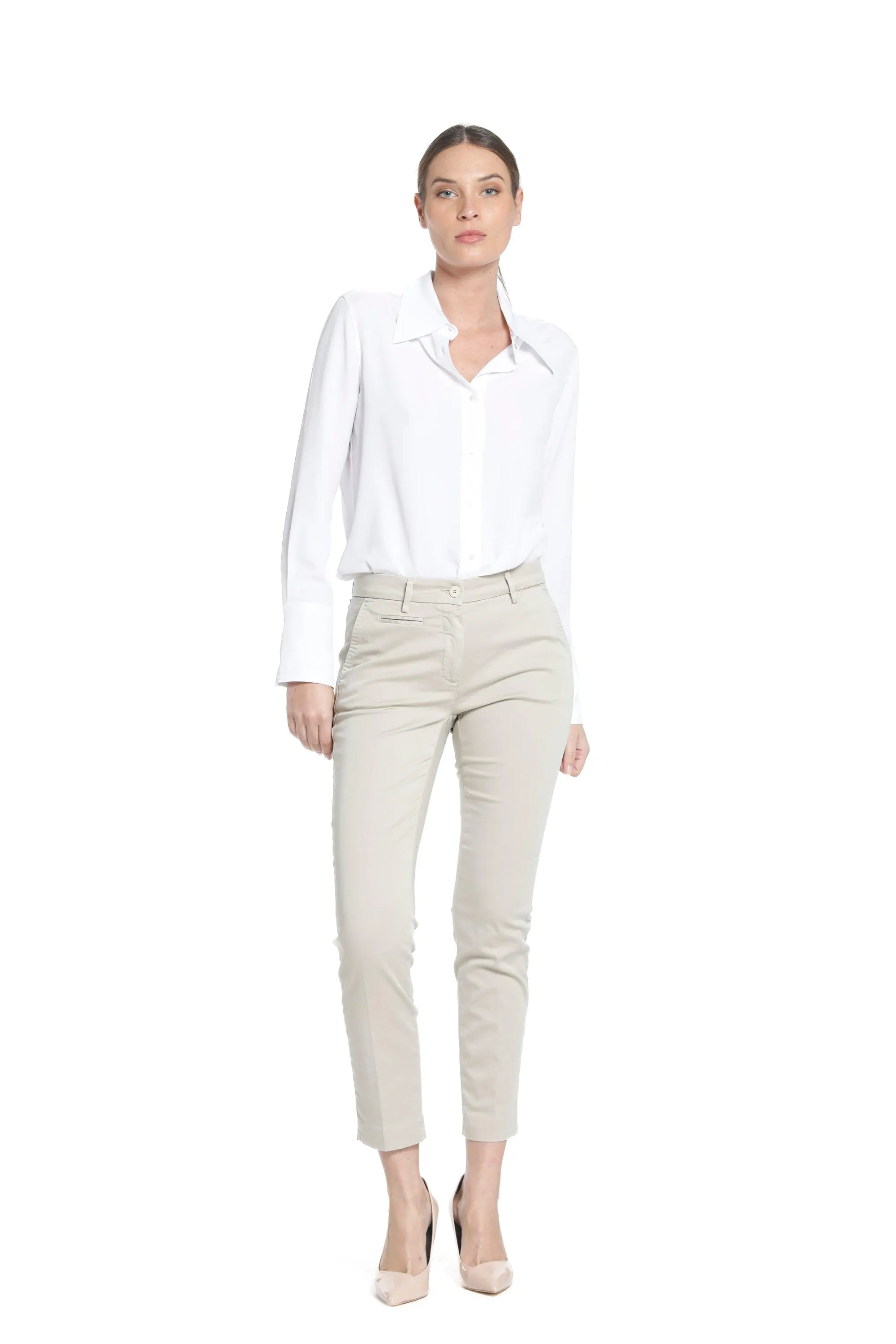 New York Slim woman chino pants in stretch satin slim ① sold by Mason's