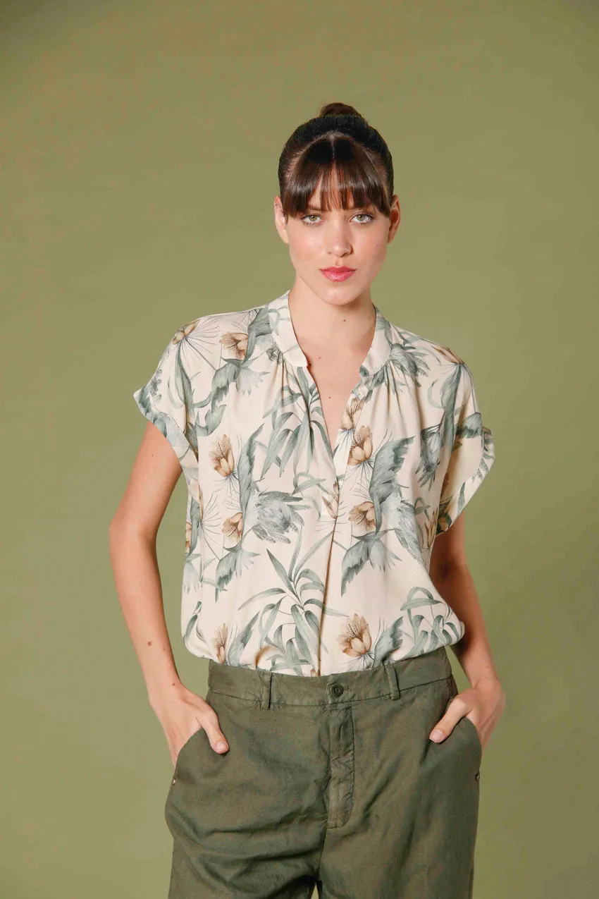 Adele MM woman's short sleeve shirt in viscose with flower pattern sold by Mason's