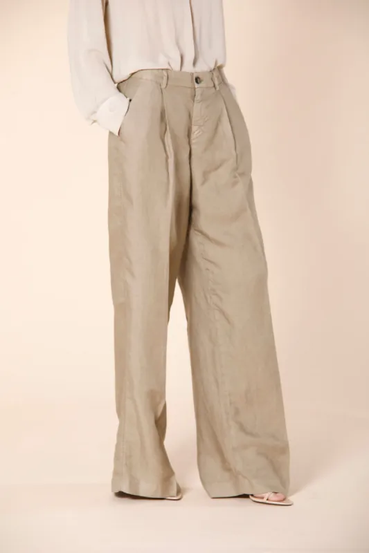 Ny Wide Pinces women's chino pants in tencel and linen straight sold by Mason's
